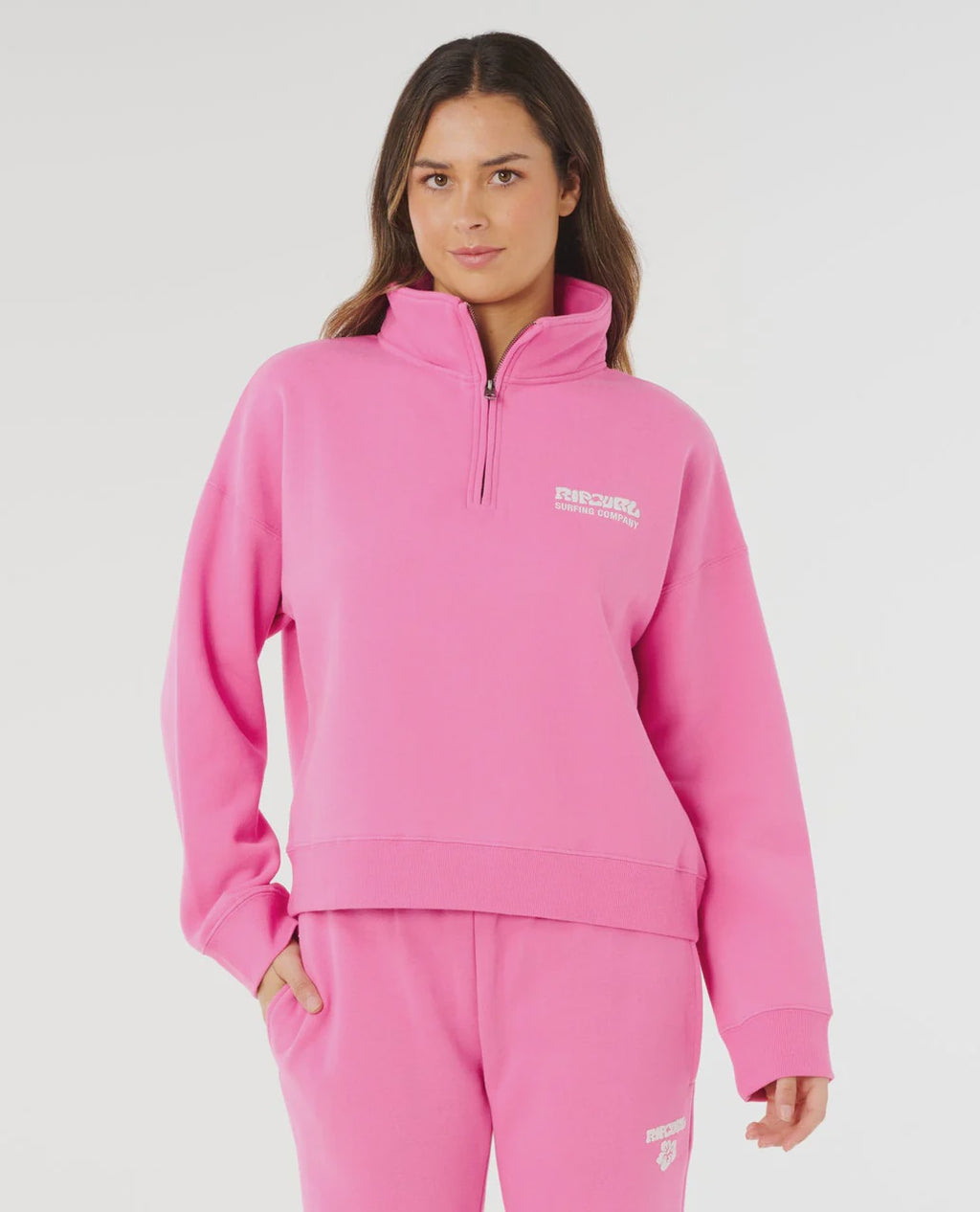 Surf Puff 1/4 Zip Crew - Pink