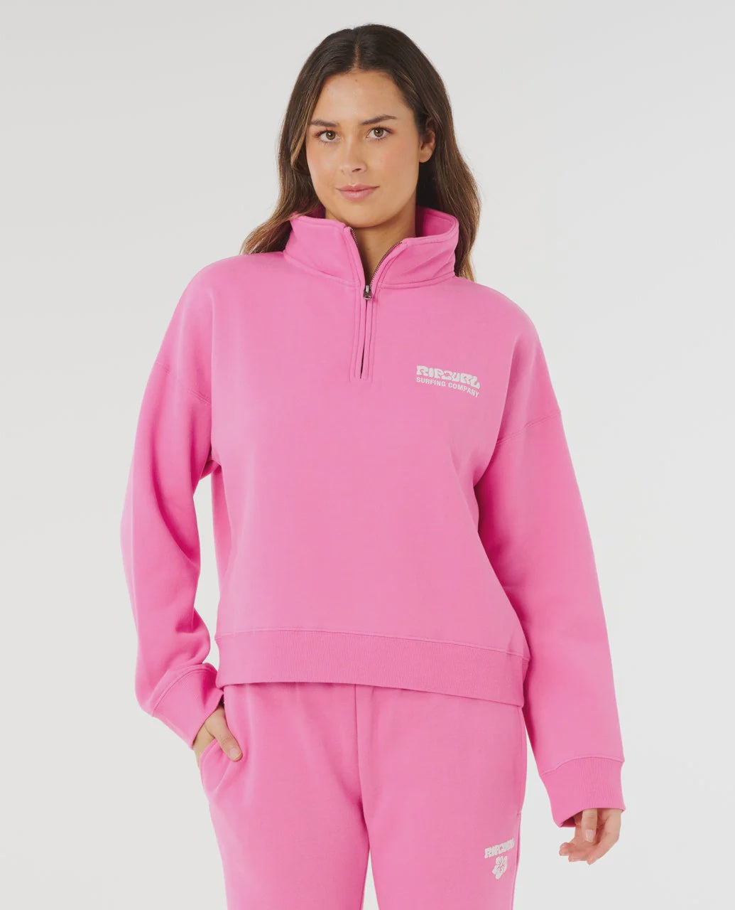 Surf Puff 1/4 Zip Crew - Pink