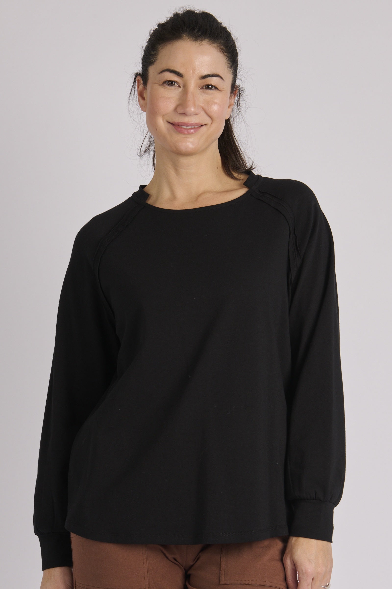 Collar Detail L/S Tee - Black