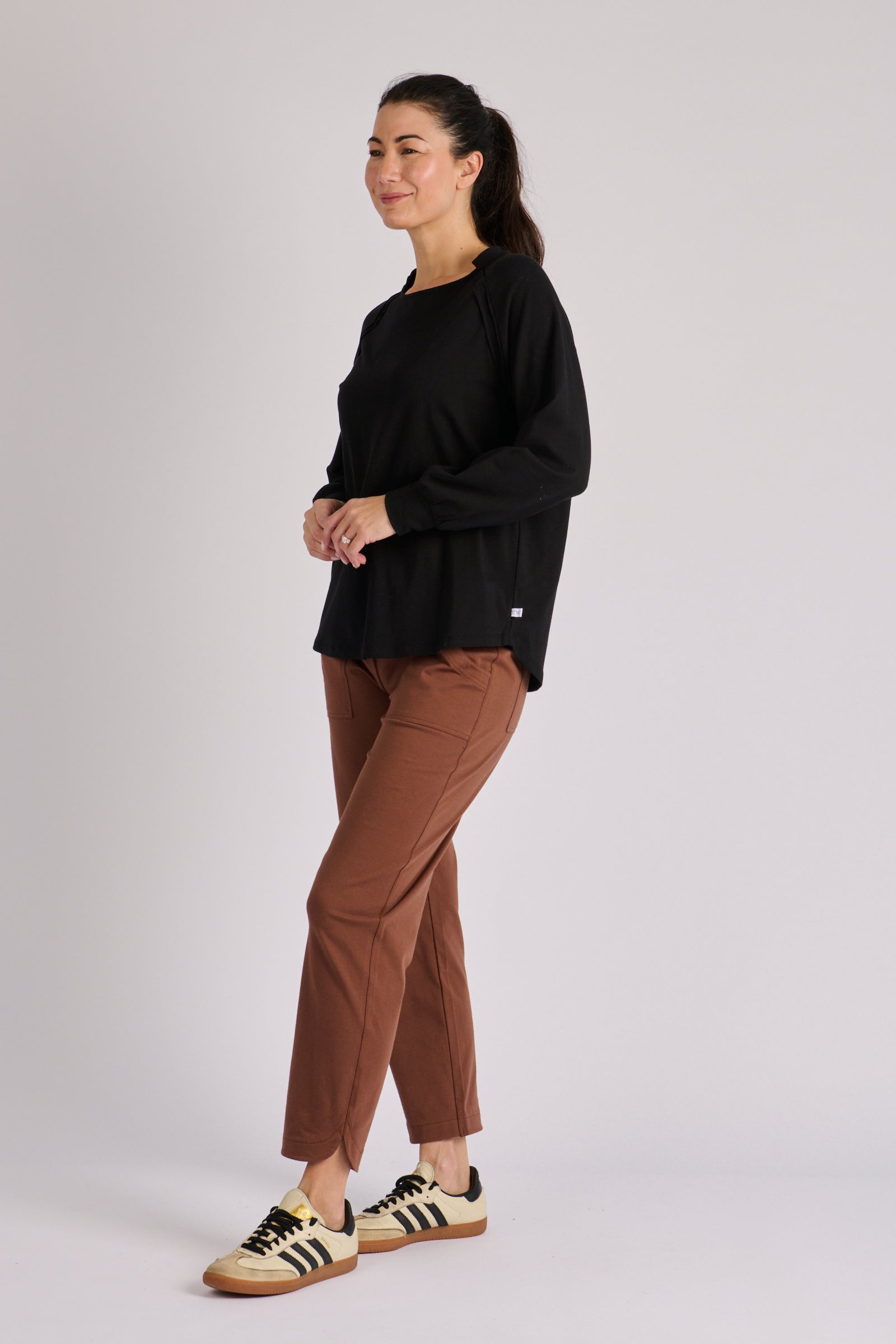 Collar Detail L/S Tee - Black