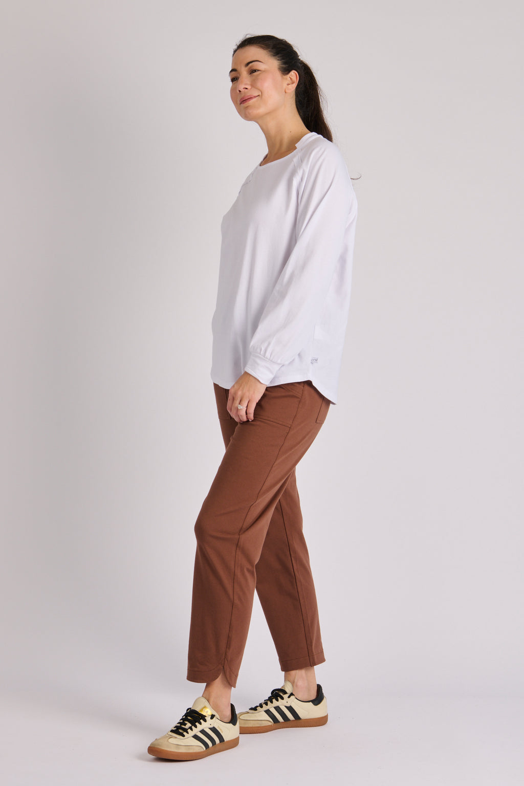 Collar Detail L/S Tee-White