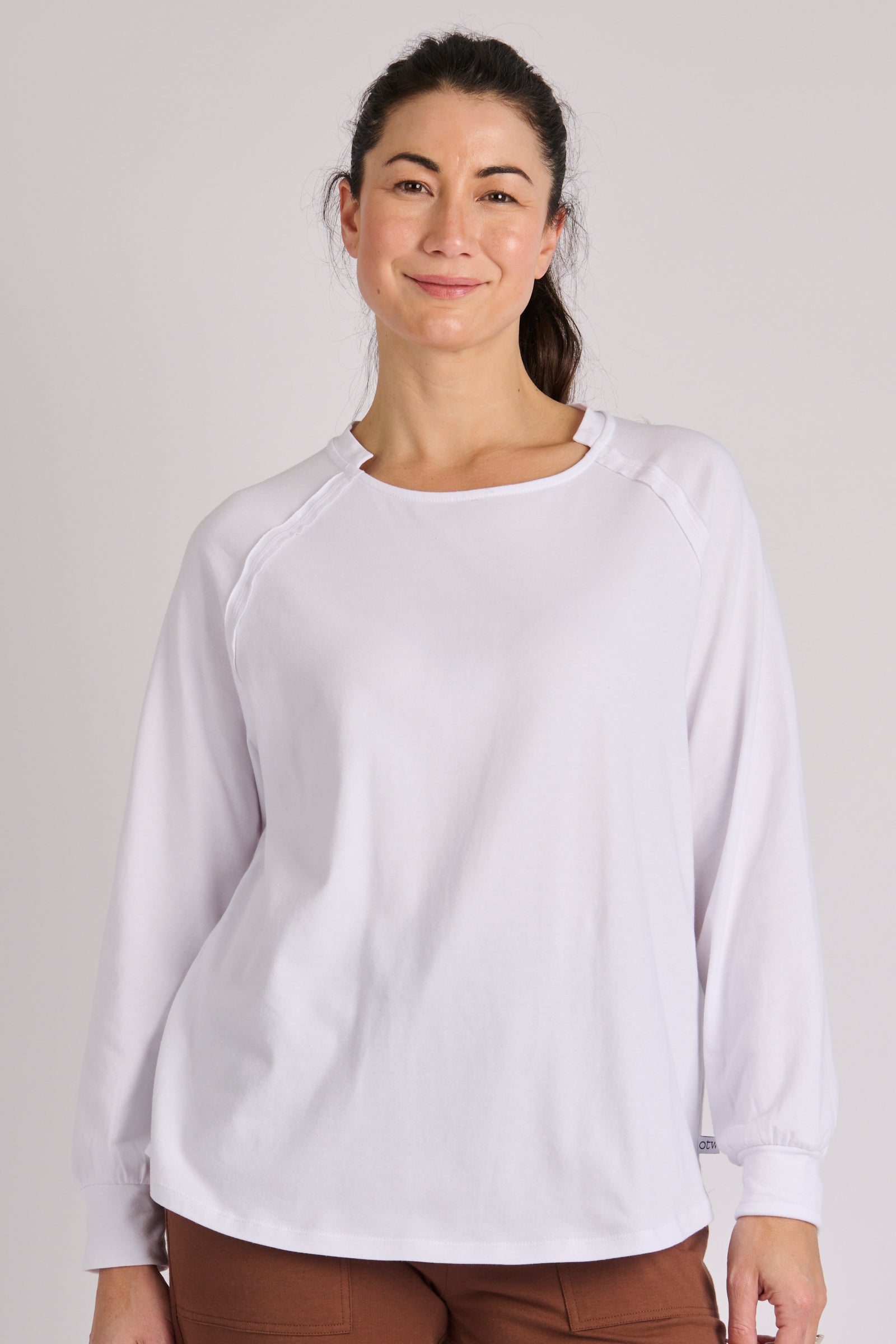 Collar Detail L/S Tee-White
