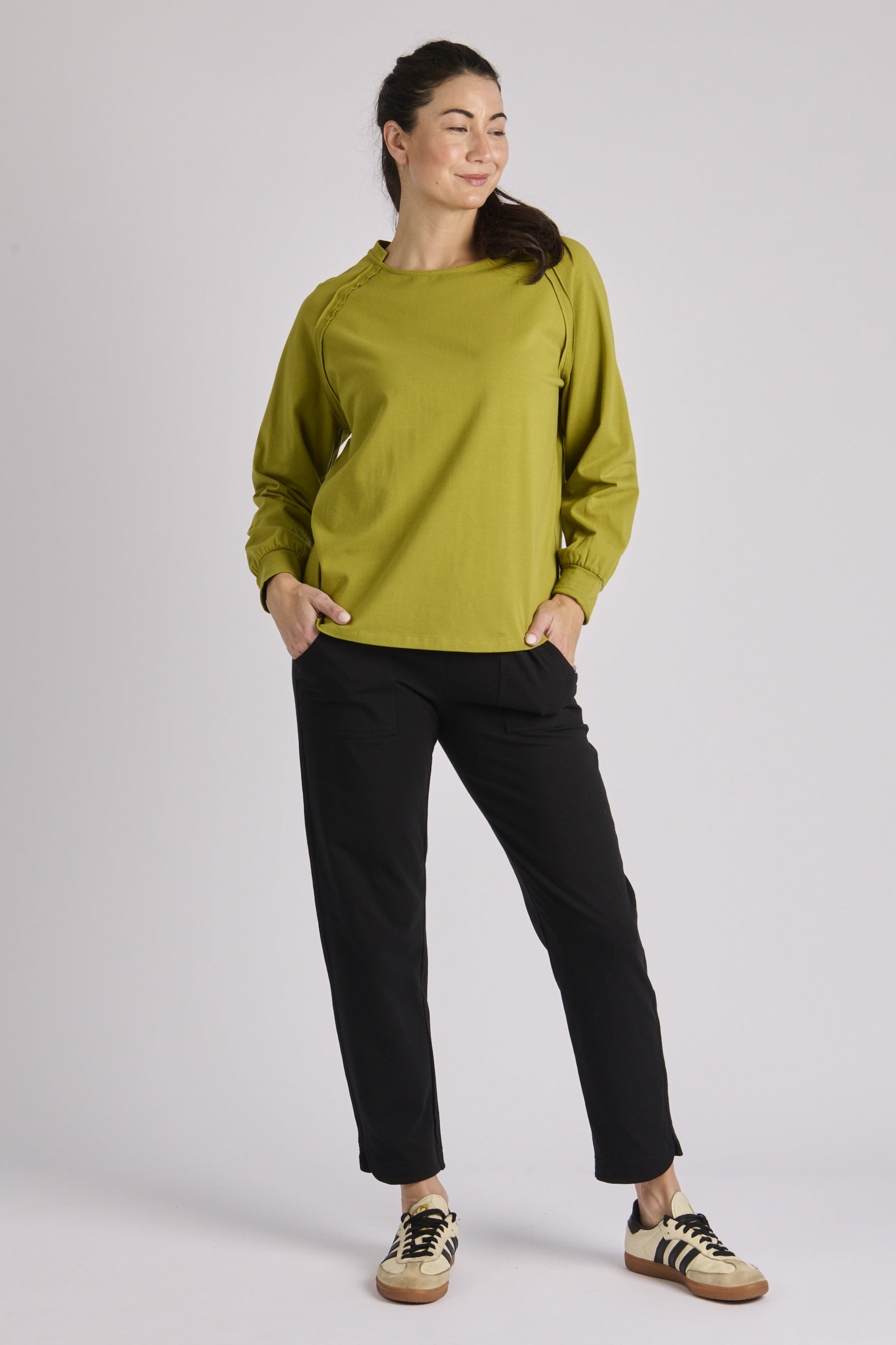 Collar Detail L/S Tee - Moss Green