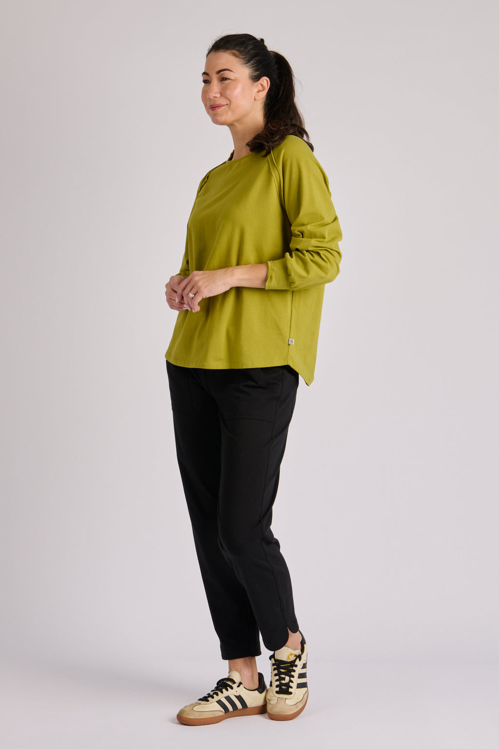 Collar Detail L/S Tee - Moss Green