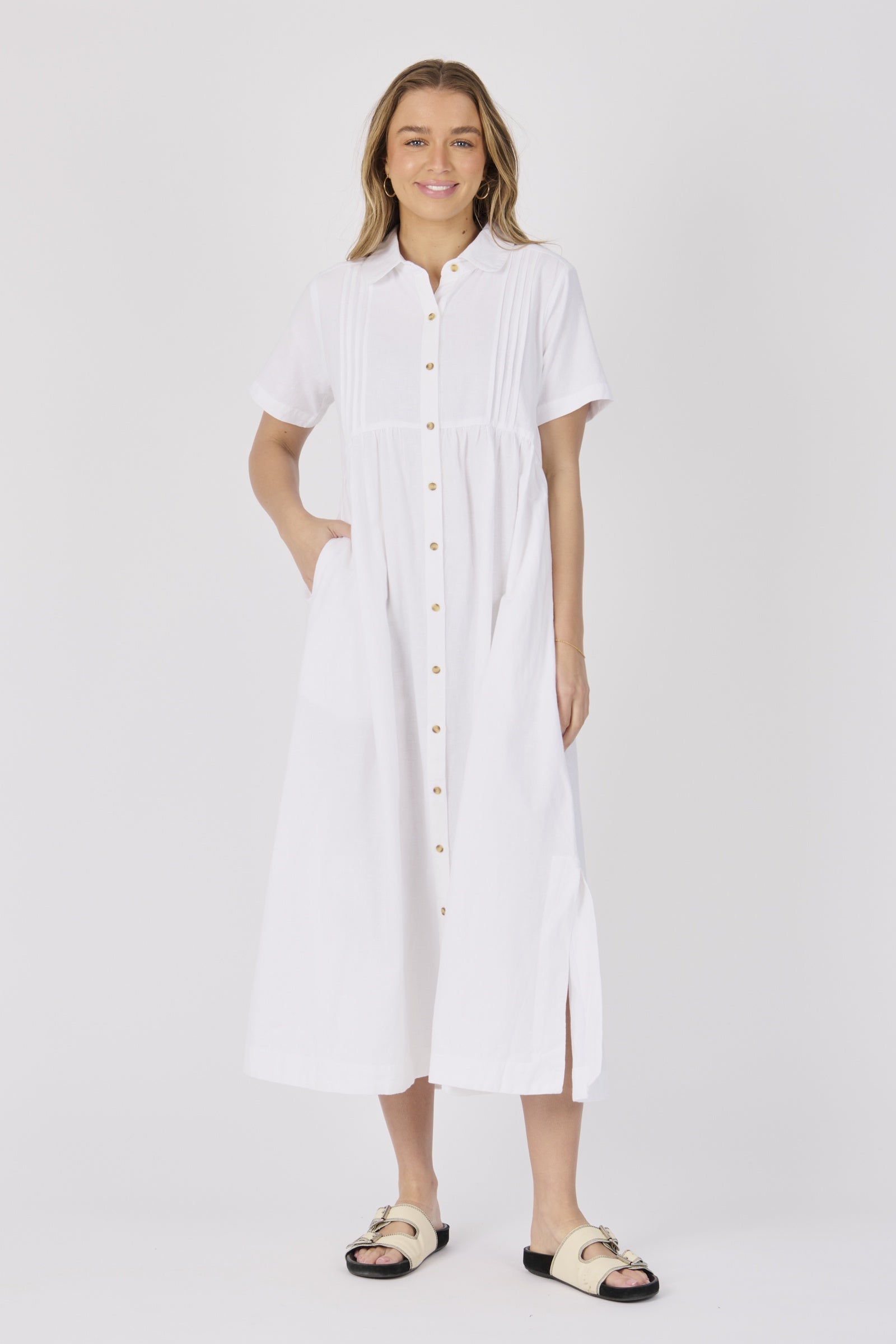 Pintuck Bodice Midi Dress