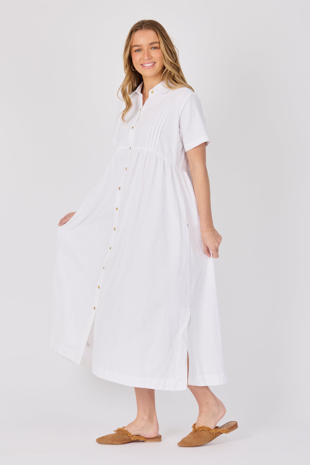 Pintuck Bodice Midi Dress