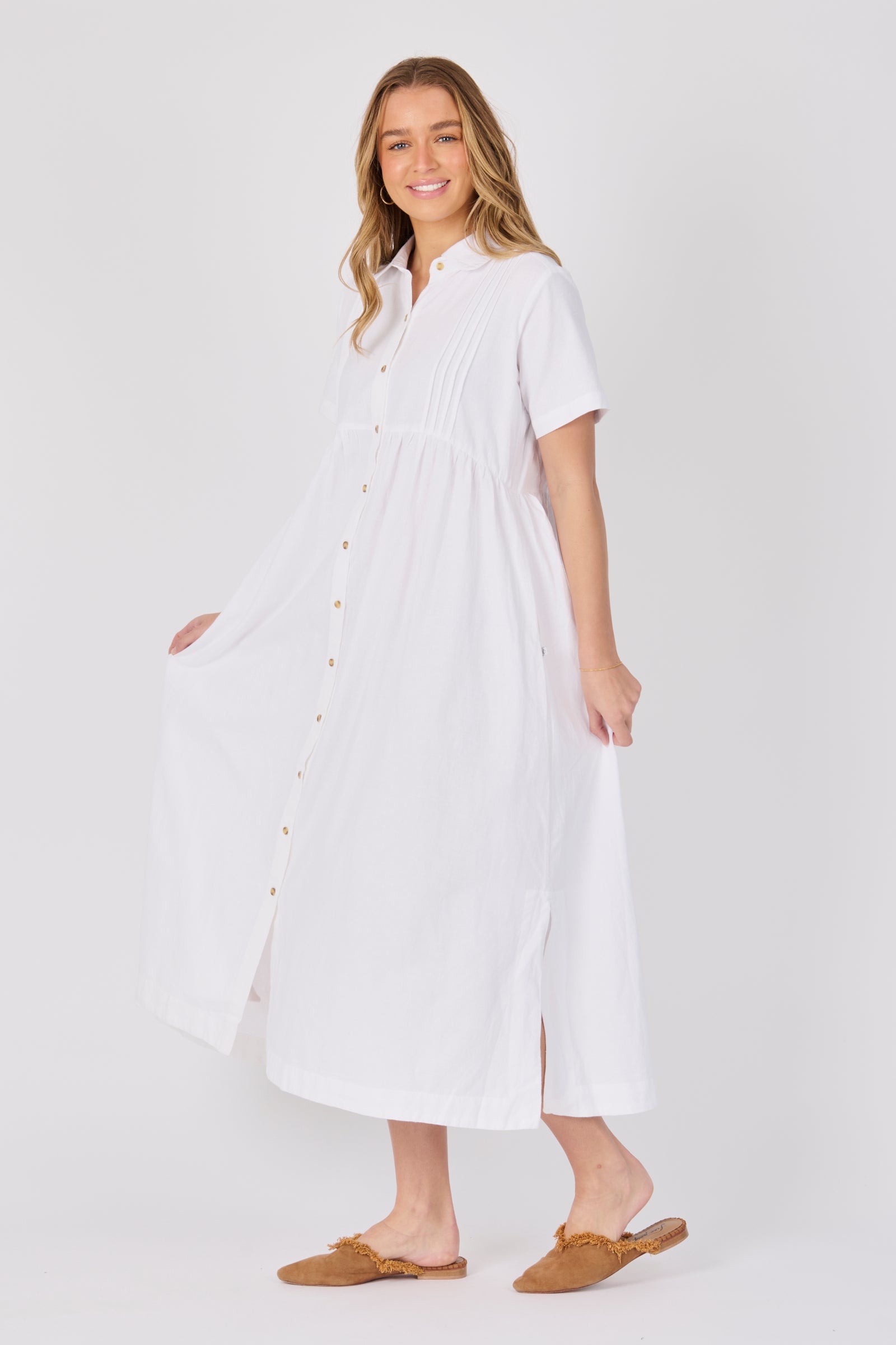 Pintuck Bodice Midi Dress