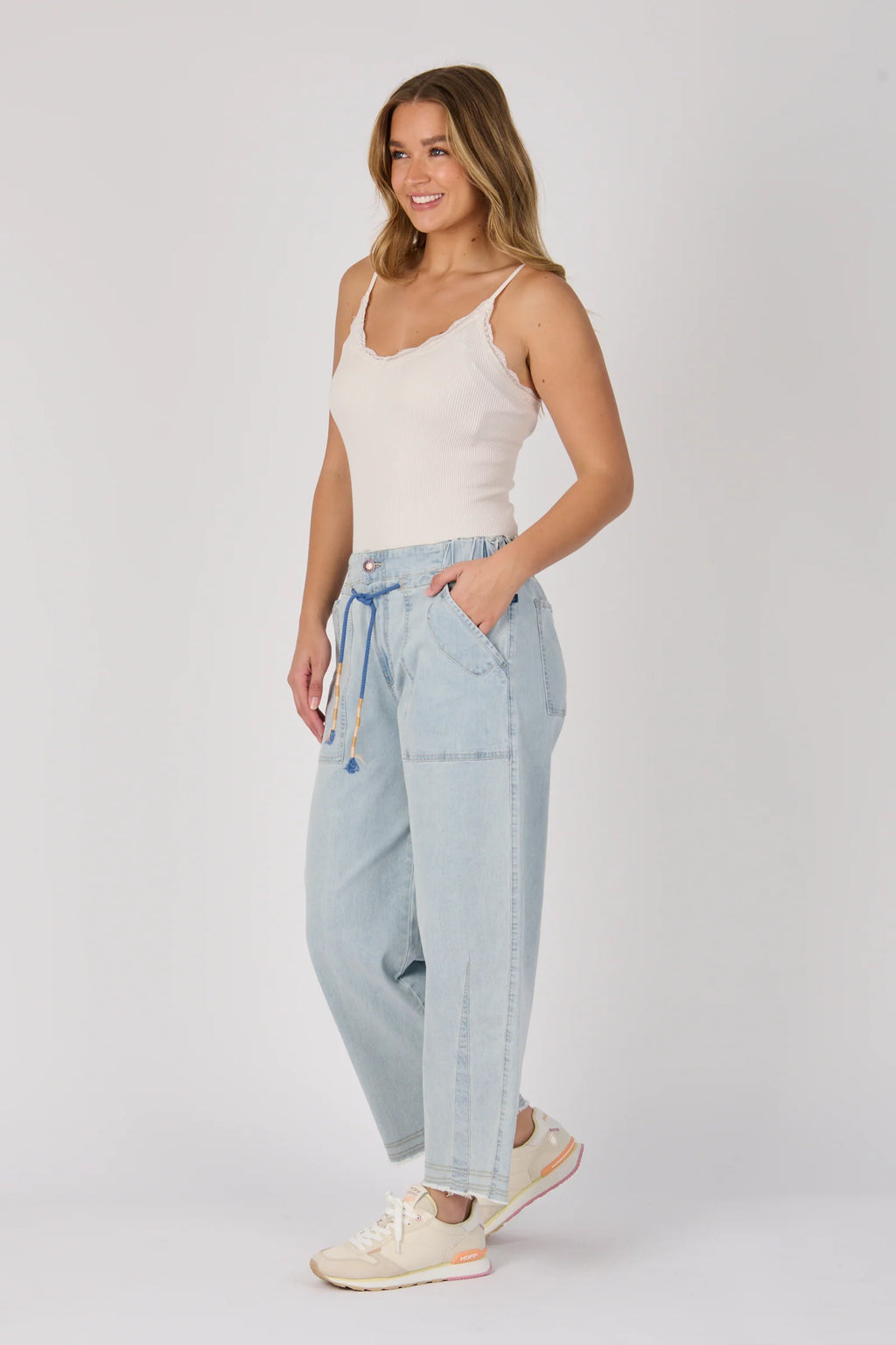 Tie Waist Baggy Jeans