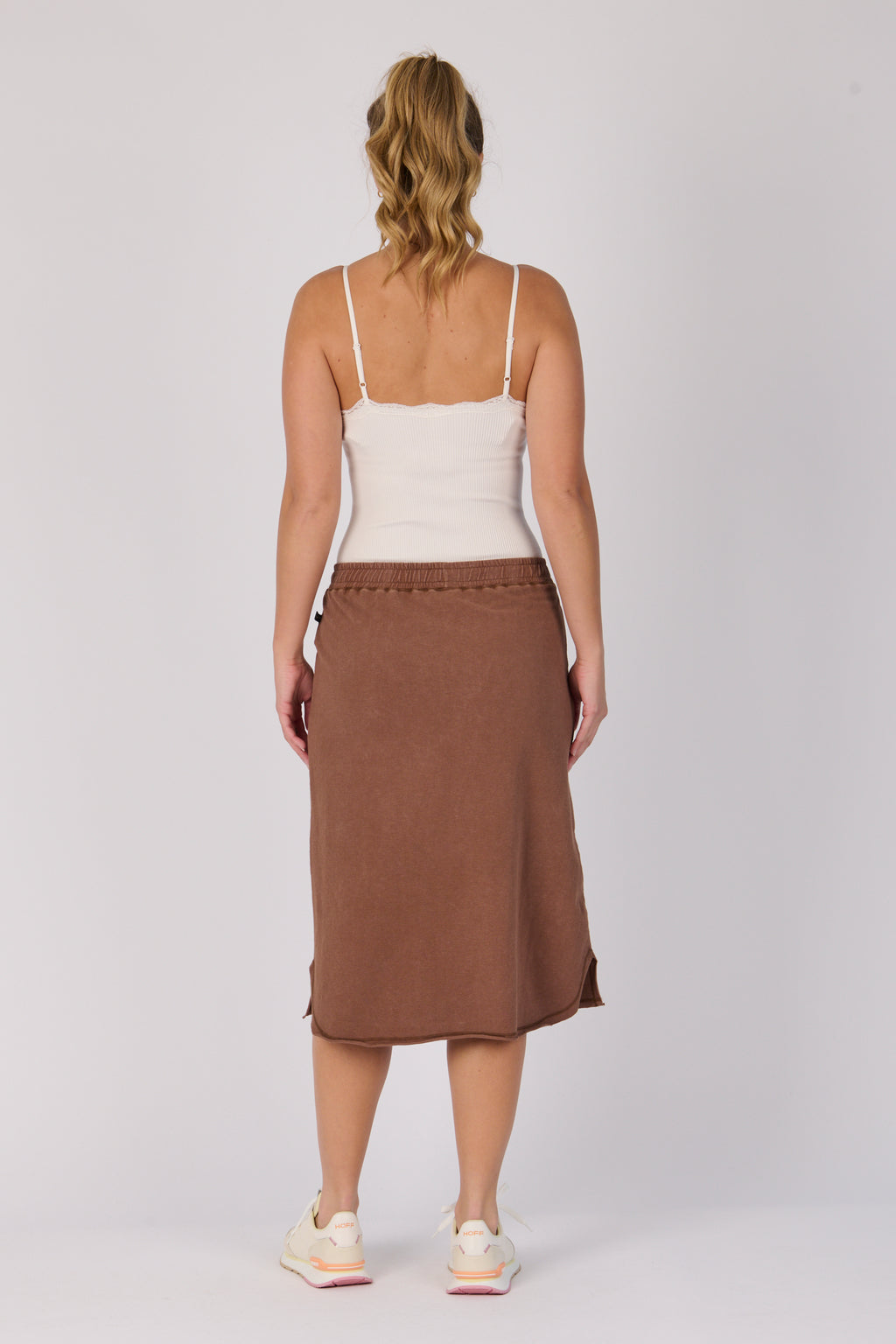 Curved Hem Midi Skirt - Cocoa Brown