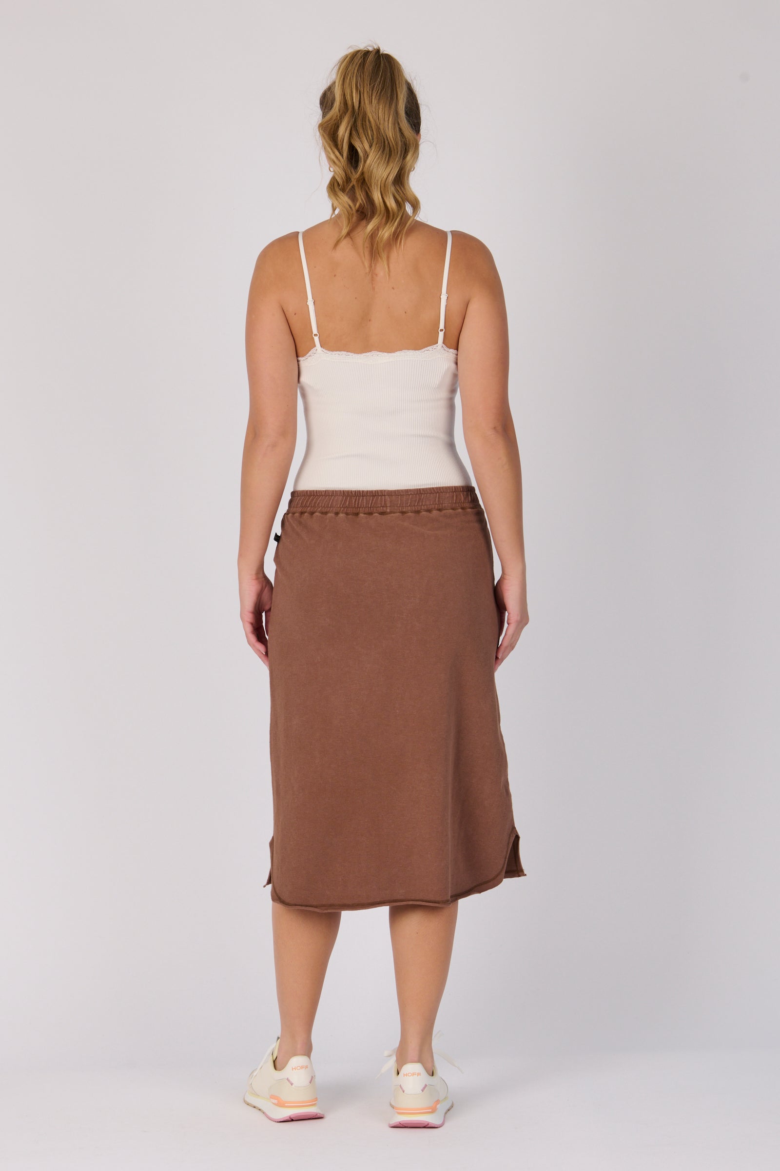 Curved Hem Midi Skirt - Cocoa Brown