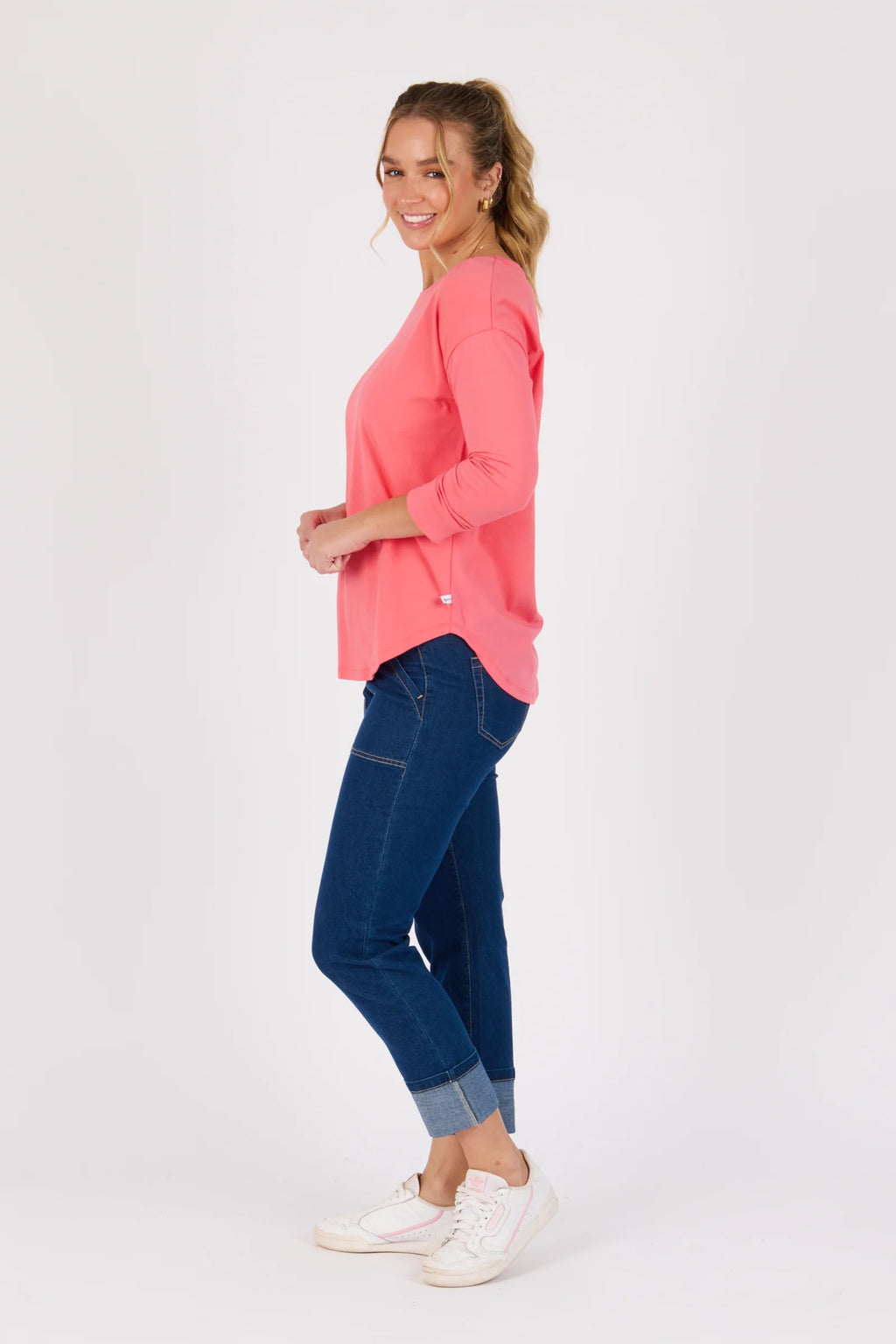 Scoop Hem 3/4 Tee - Coral