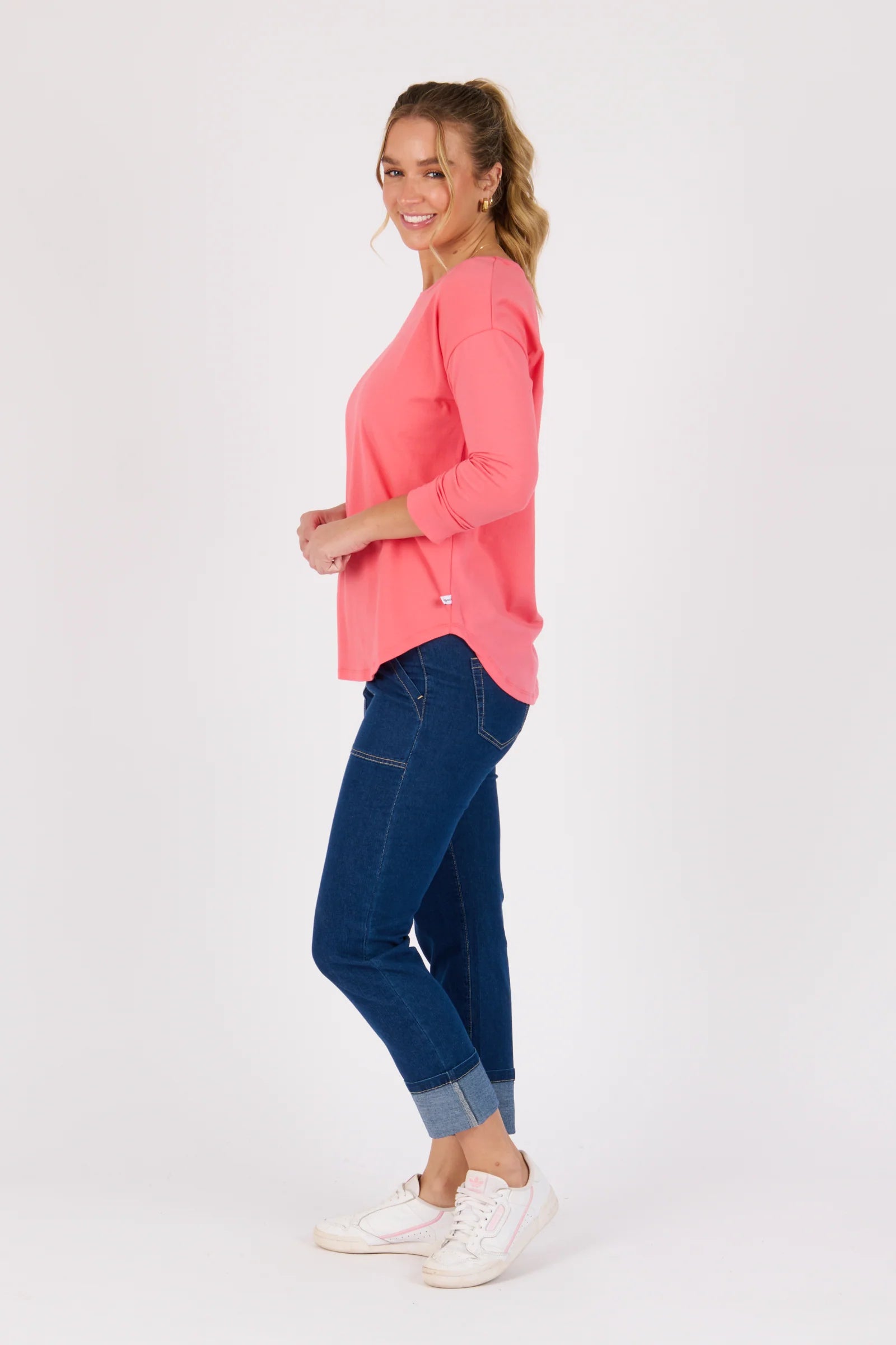 Scoop Hem 3/4 Tee - Coral