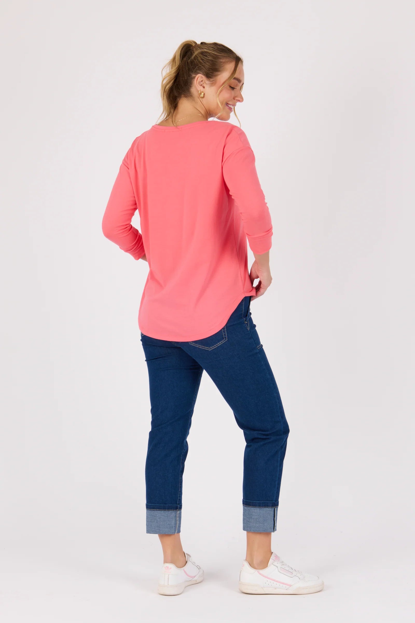 Scoop Hem 3/4 Tee - Coral