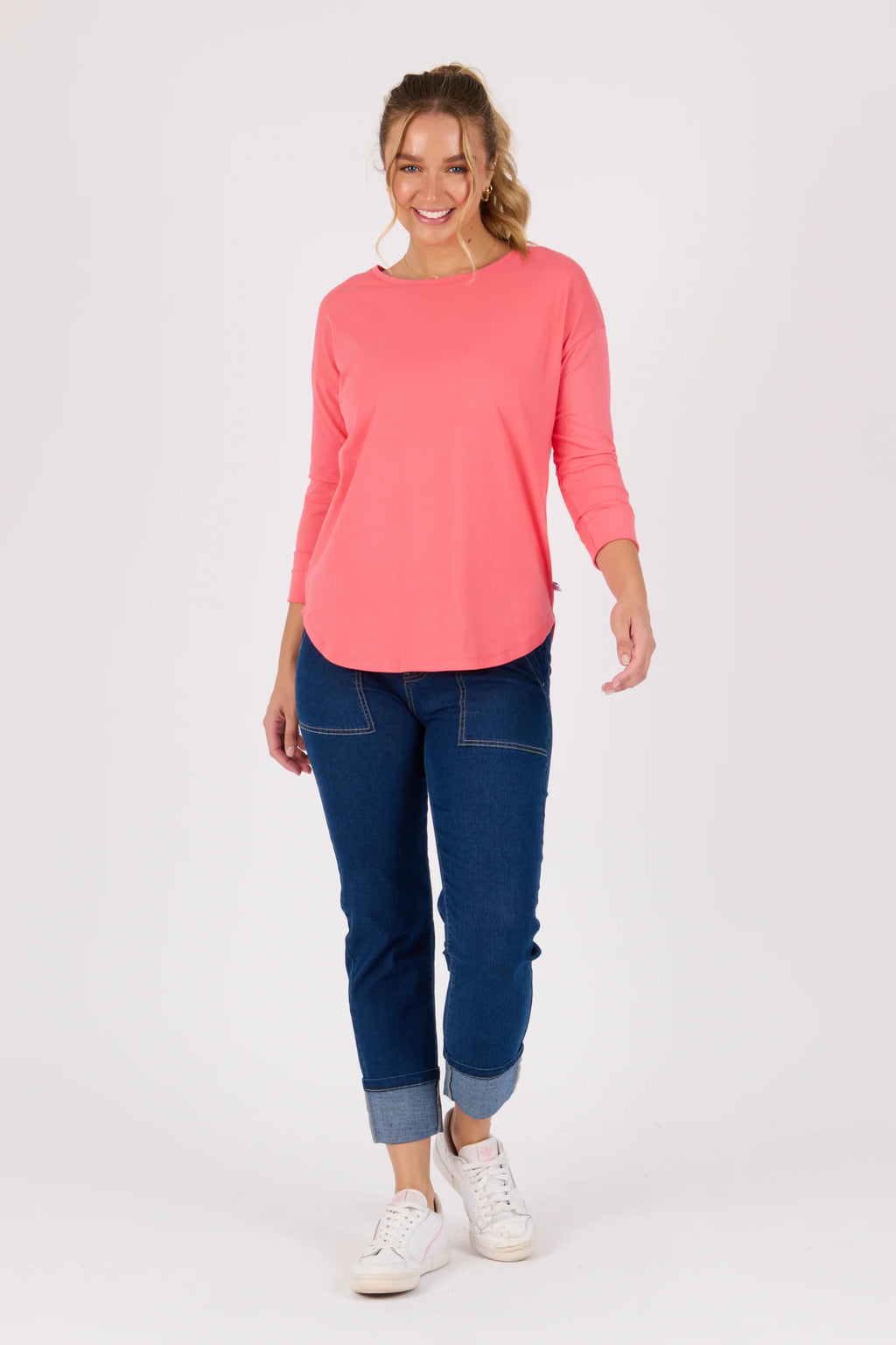 Scoop Hem 3/4 Tee - Coral