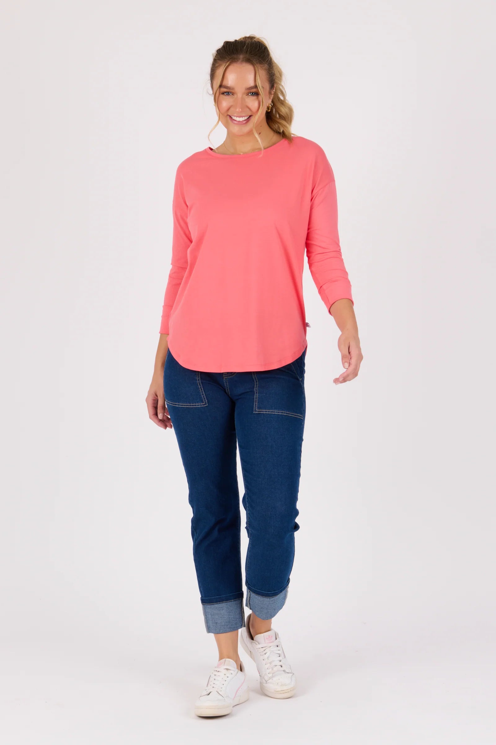 Scoop Hem 3/4 Tee - Coral