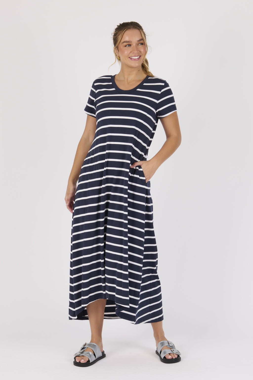 Panel Maxi Tee Dress- Navy/White