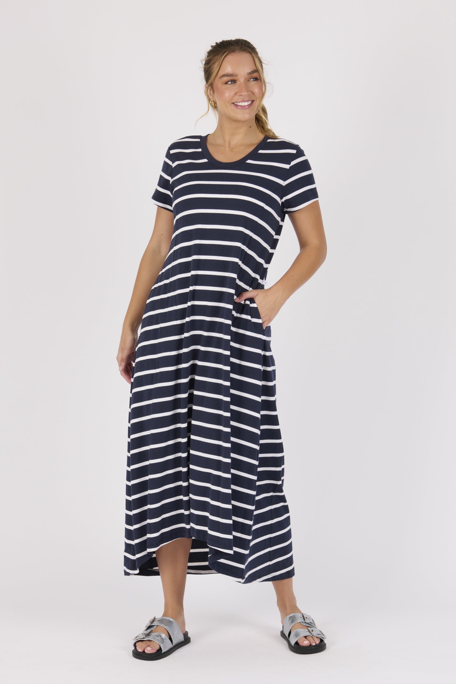 Panel Maxi Tee Dress- Navy/White