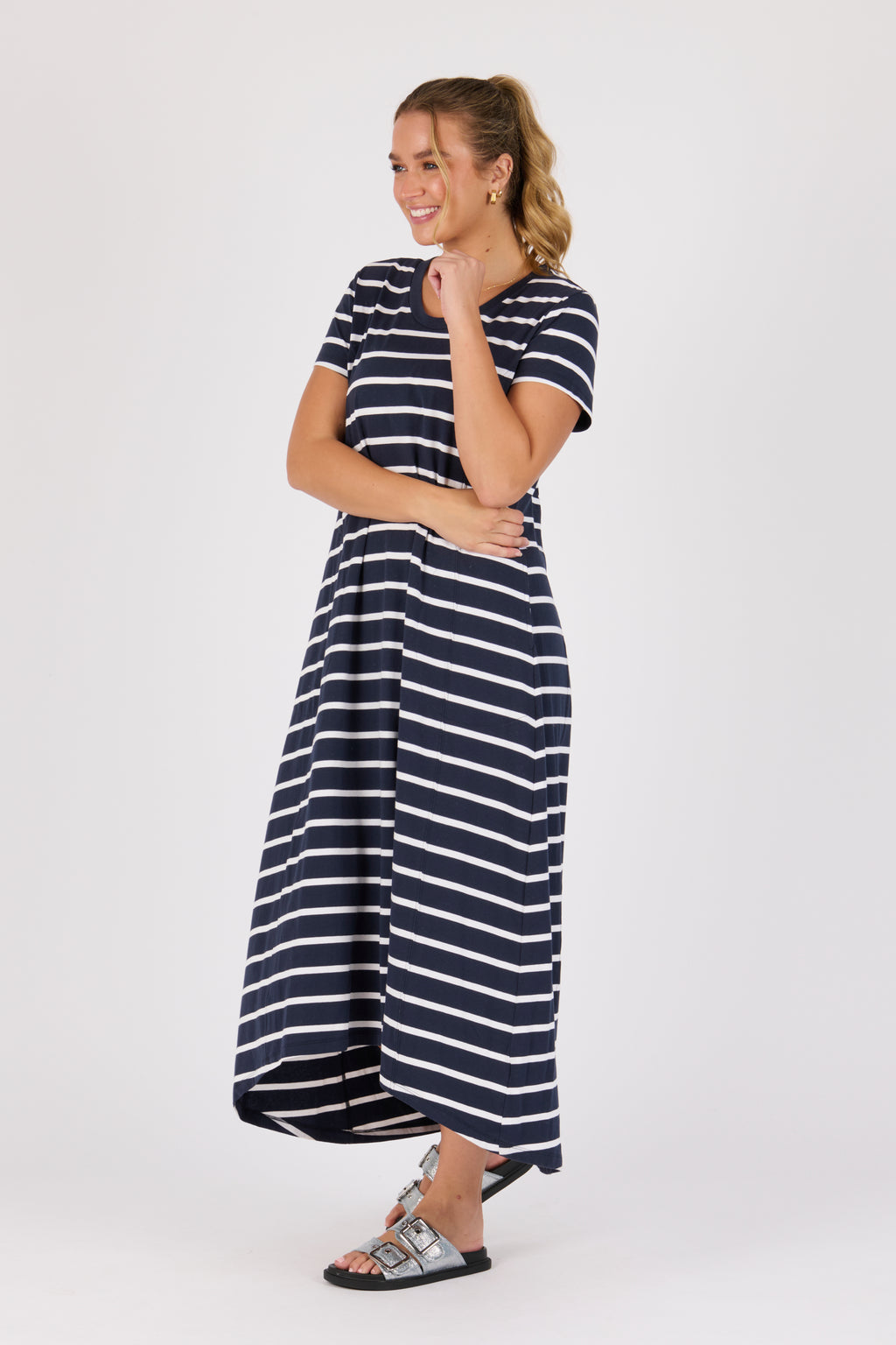 Panel Maxi Tee Dress- Navy/White
