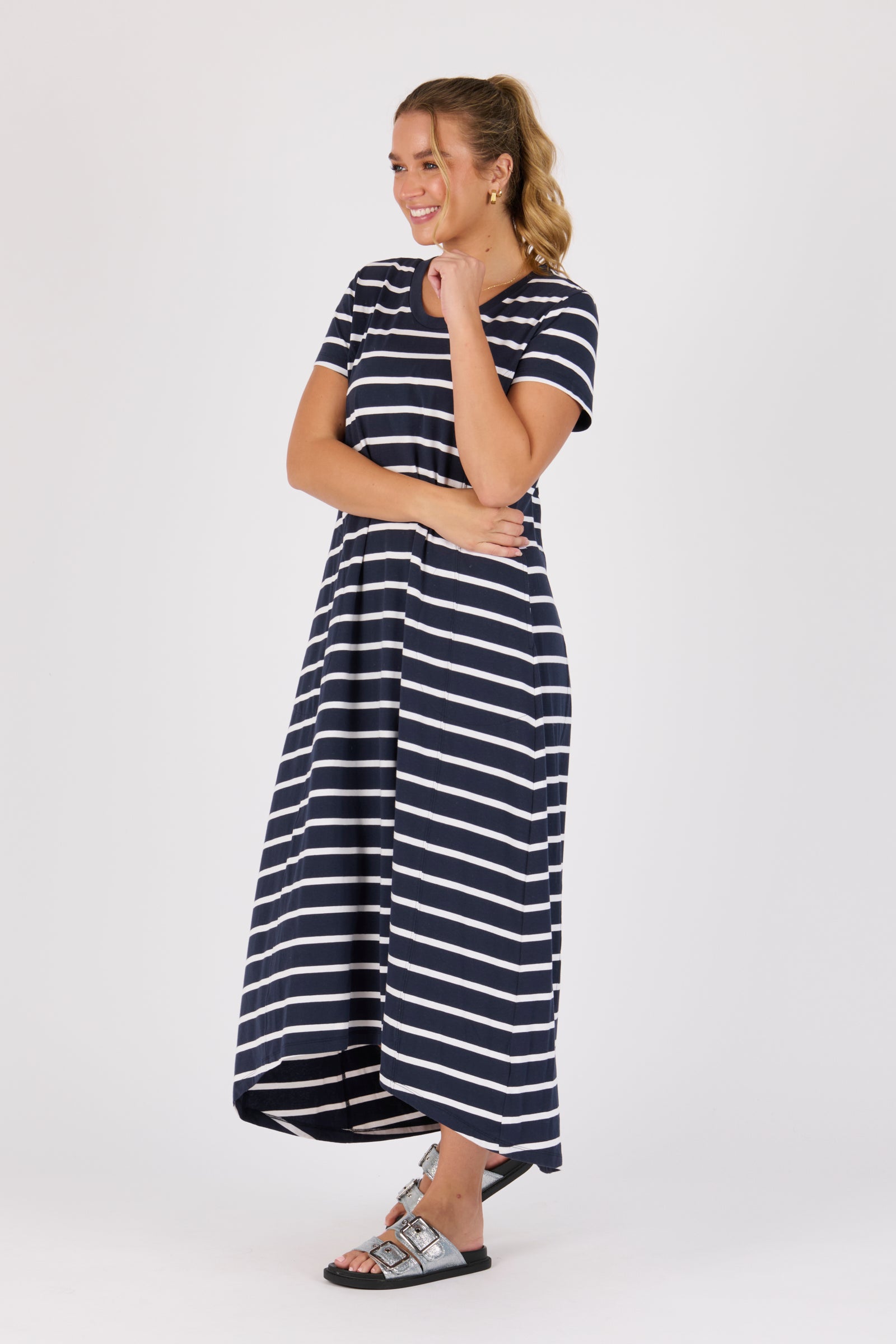 Panel Maxi Tee Dress- Navy/White