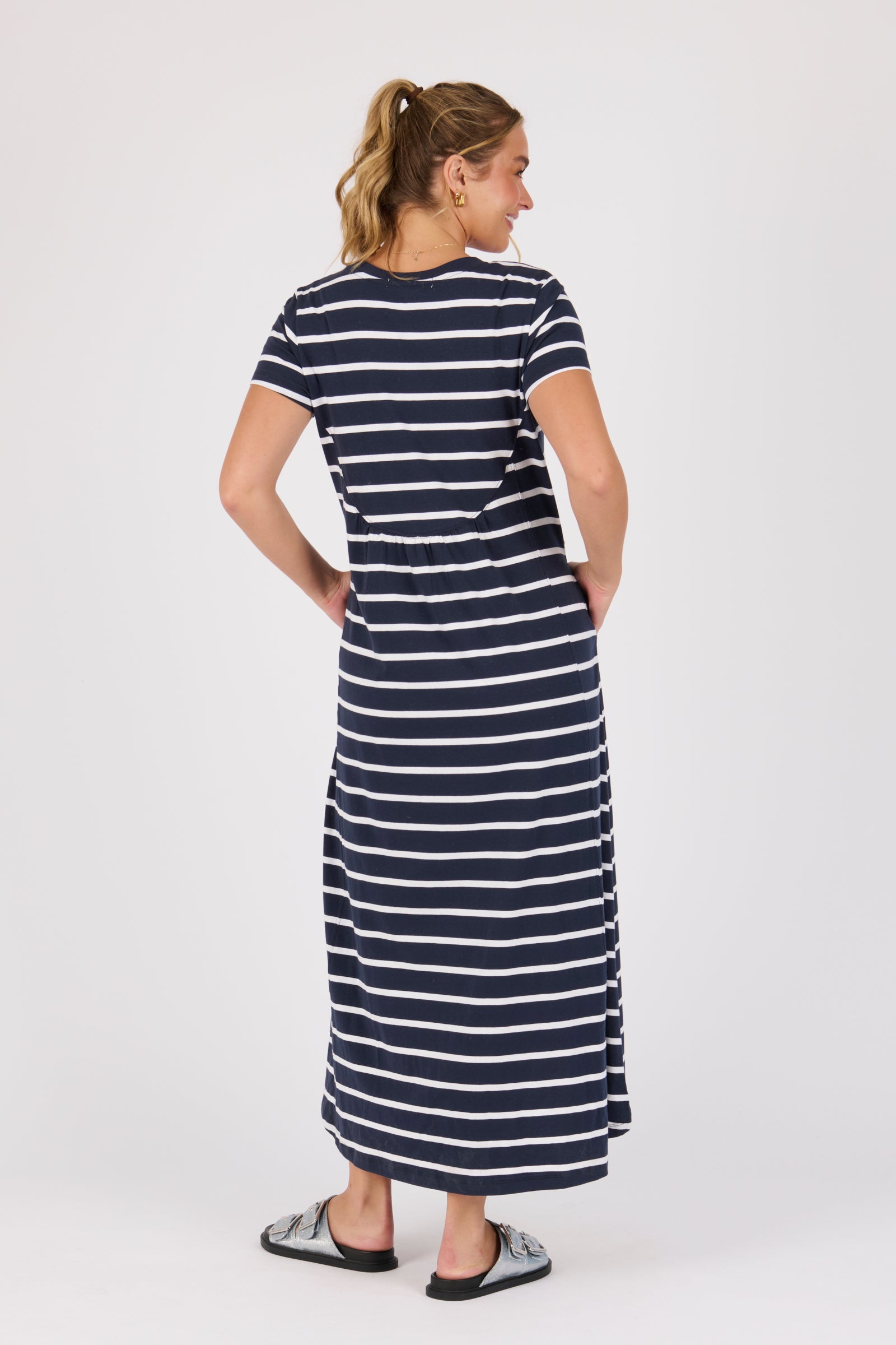 Panel Maxi Tee Dress- Navy/White
