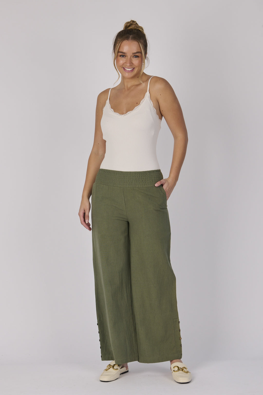 Shirred Waist Pant - Khaki