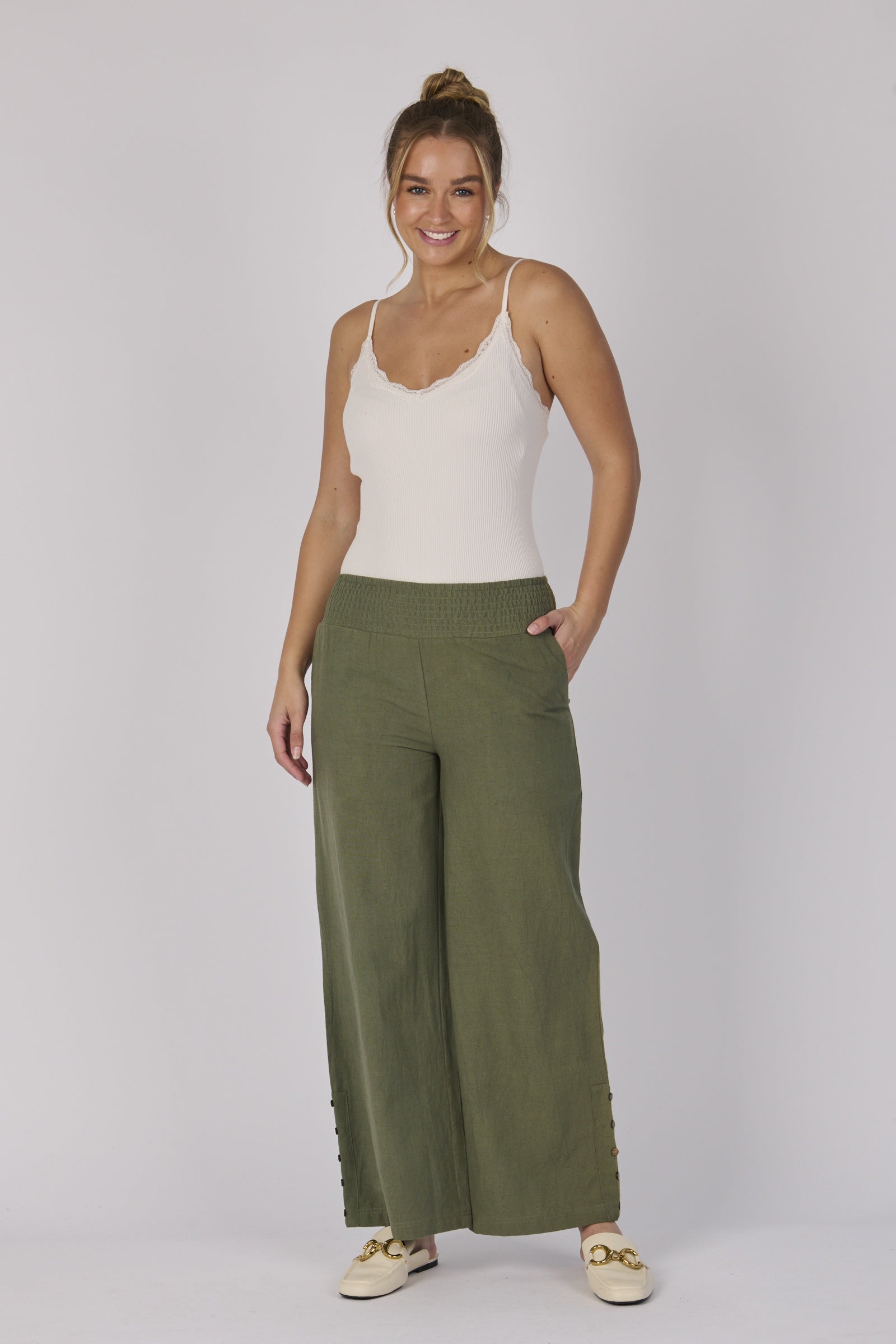 Shirred Waist Pant - Khaki