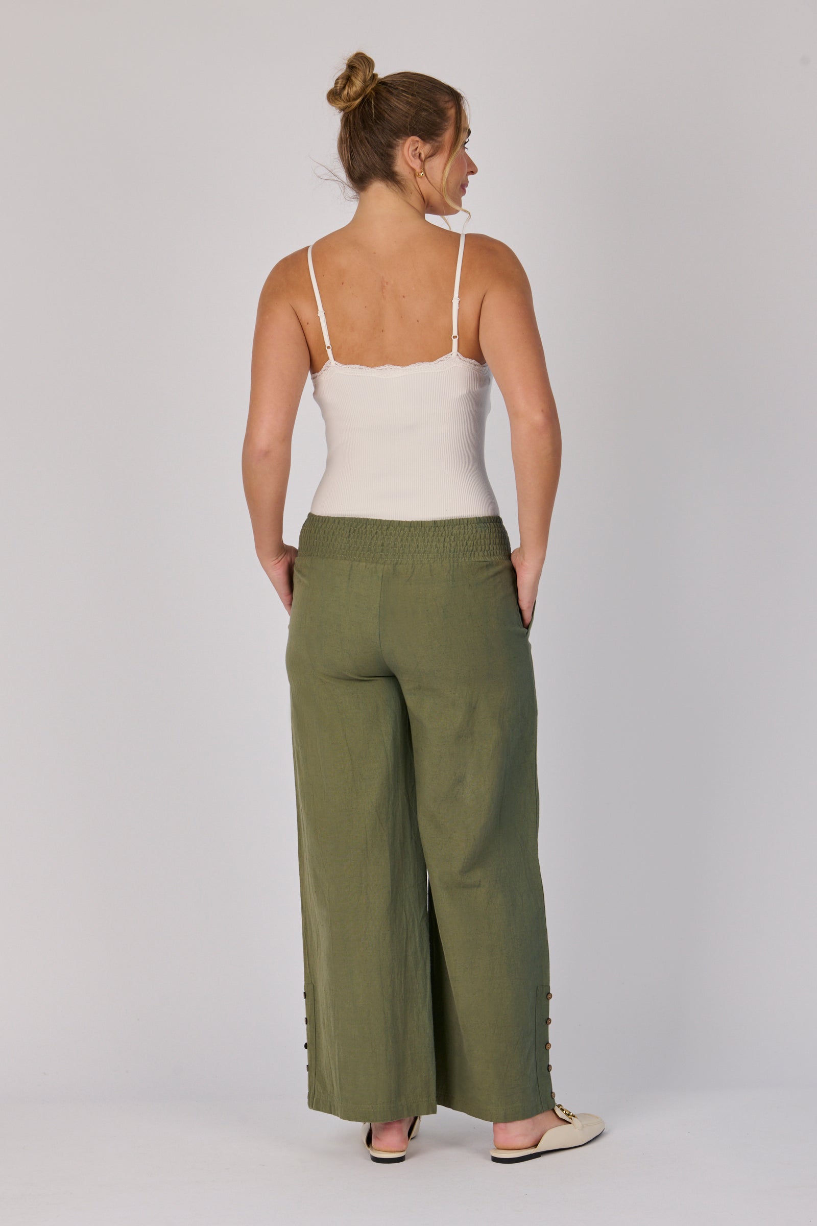 Shirred Waist Pant - Khaki