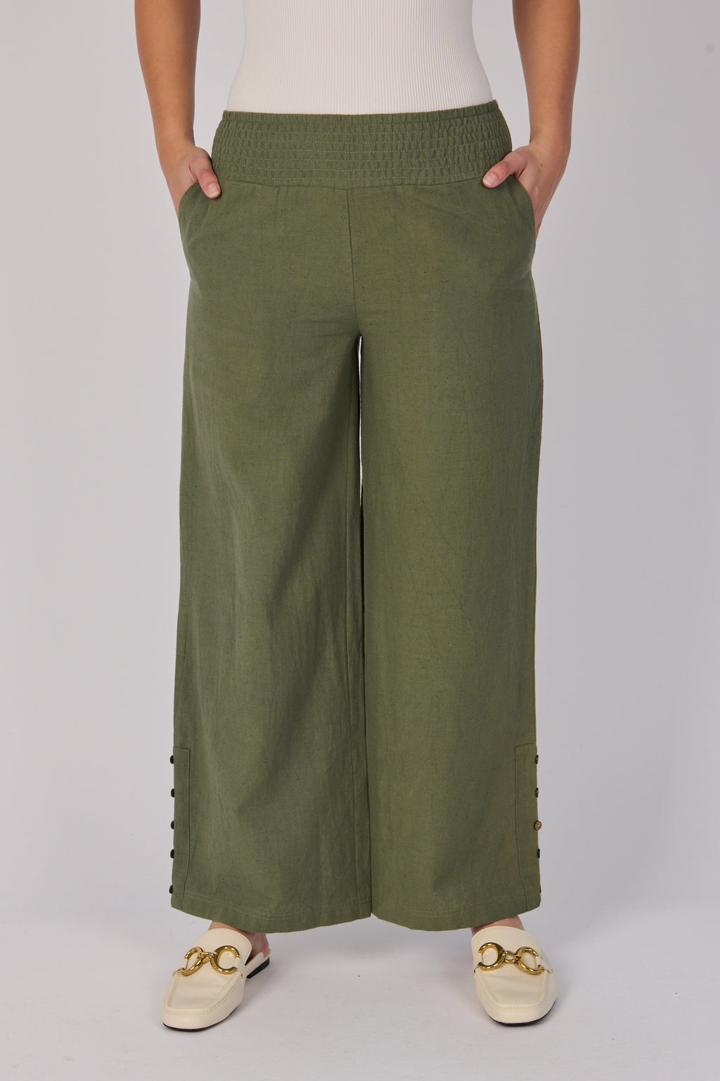 Shirred Waist Pant - Khaki