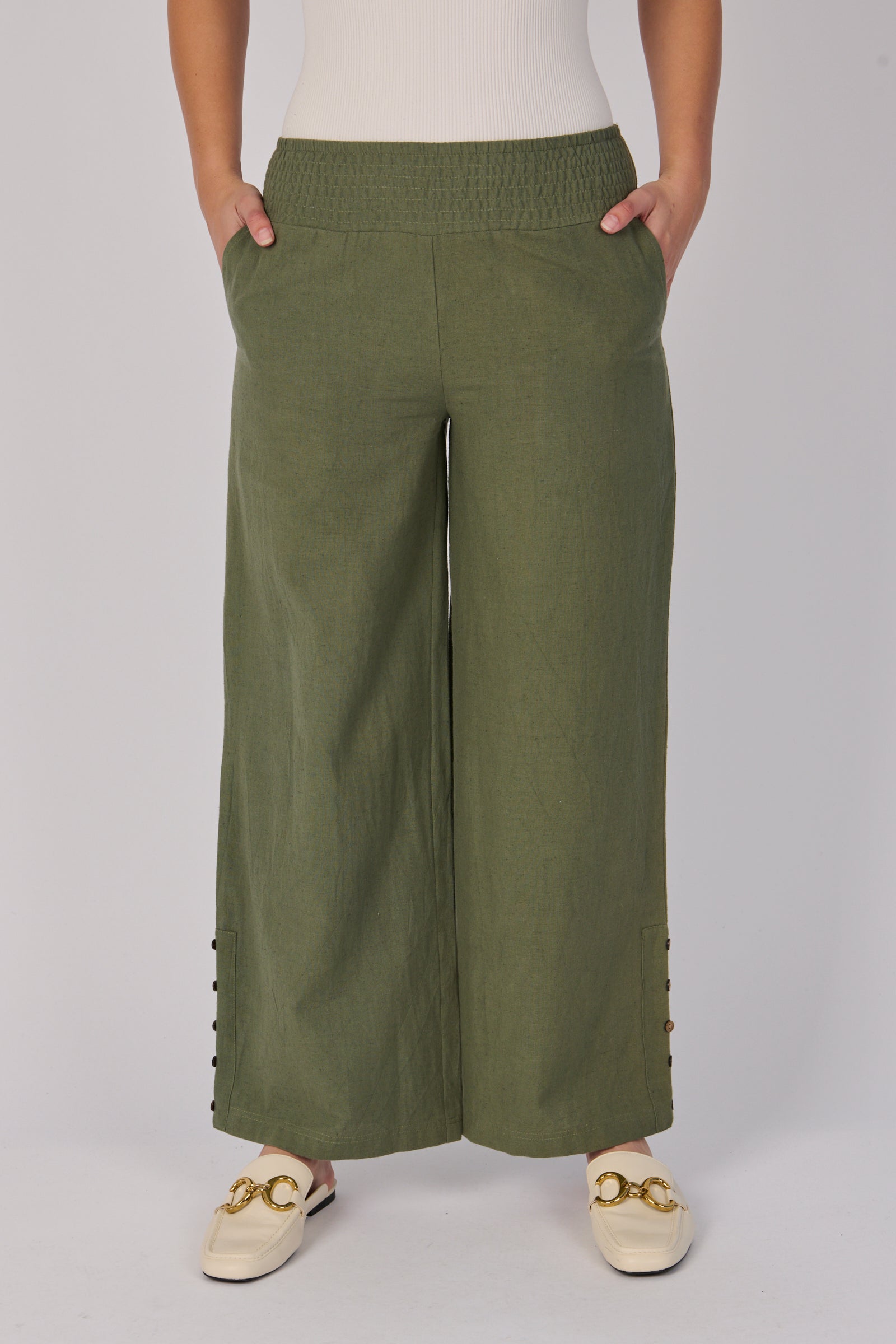 Shirred Waist Pant - Khaki
