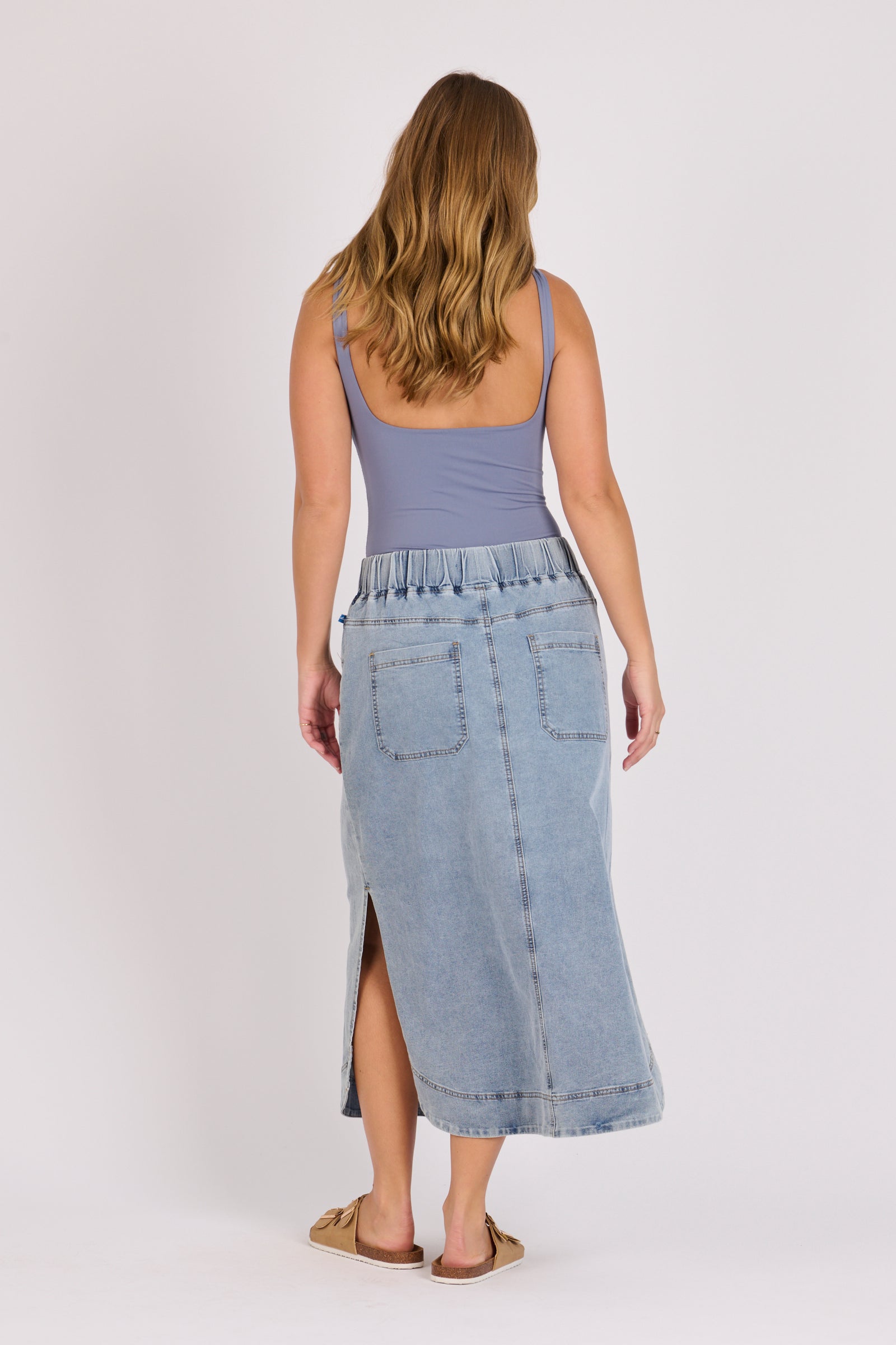 Relaxed Tie Front Skirt-Mid Blue