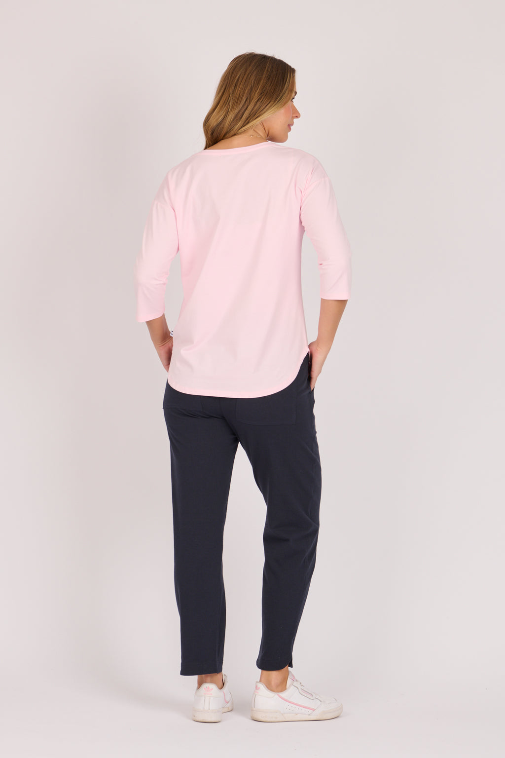 Scoop Hem 3/4 Sleeve Top - Pink