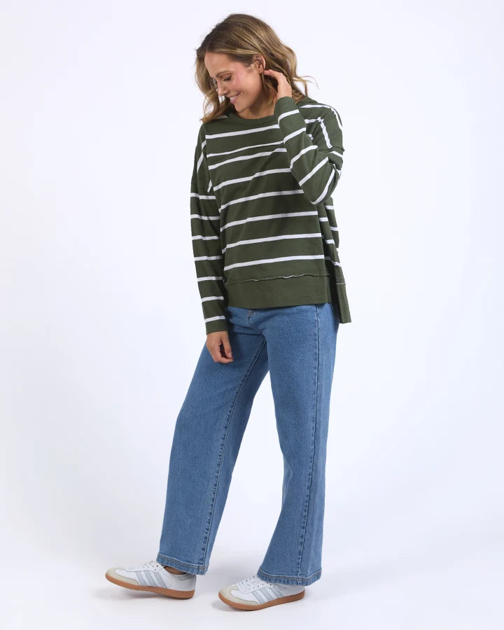 Jayne Stripe Throw On Top - Khaki