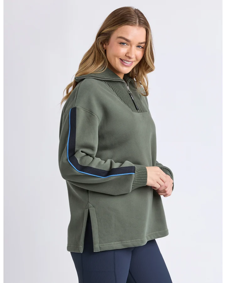 Knit Collar Crew - Khaki