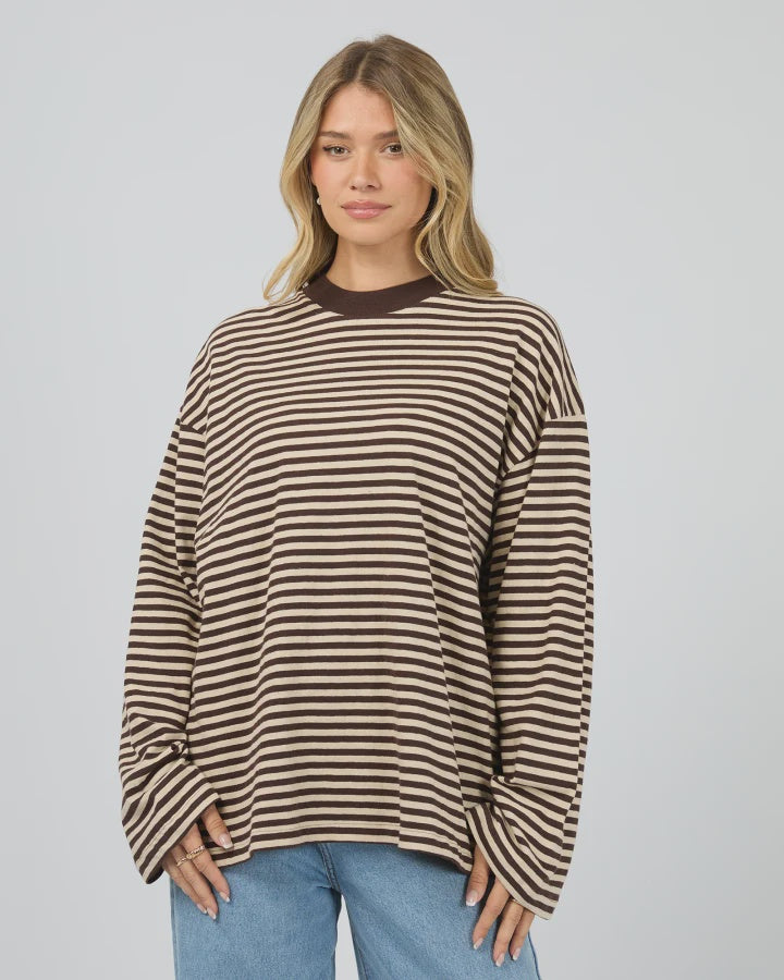 PALOMA LS STRIPE TEE-BROWN