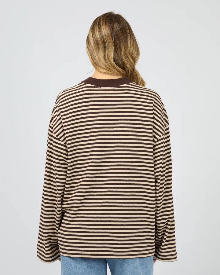PALOMA LS STRIPE TEE-BROWN