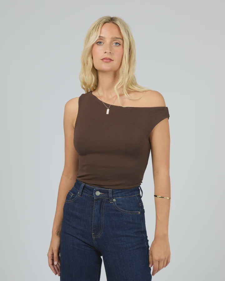 KYLIE OFF SHOULDER TOP-CHOCOLATE
