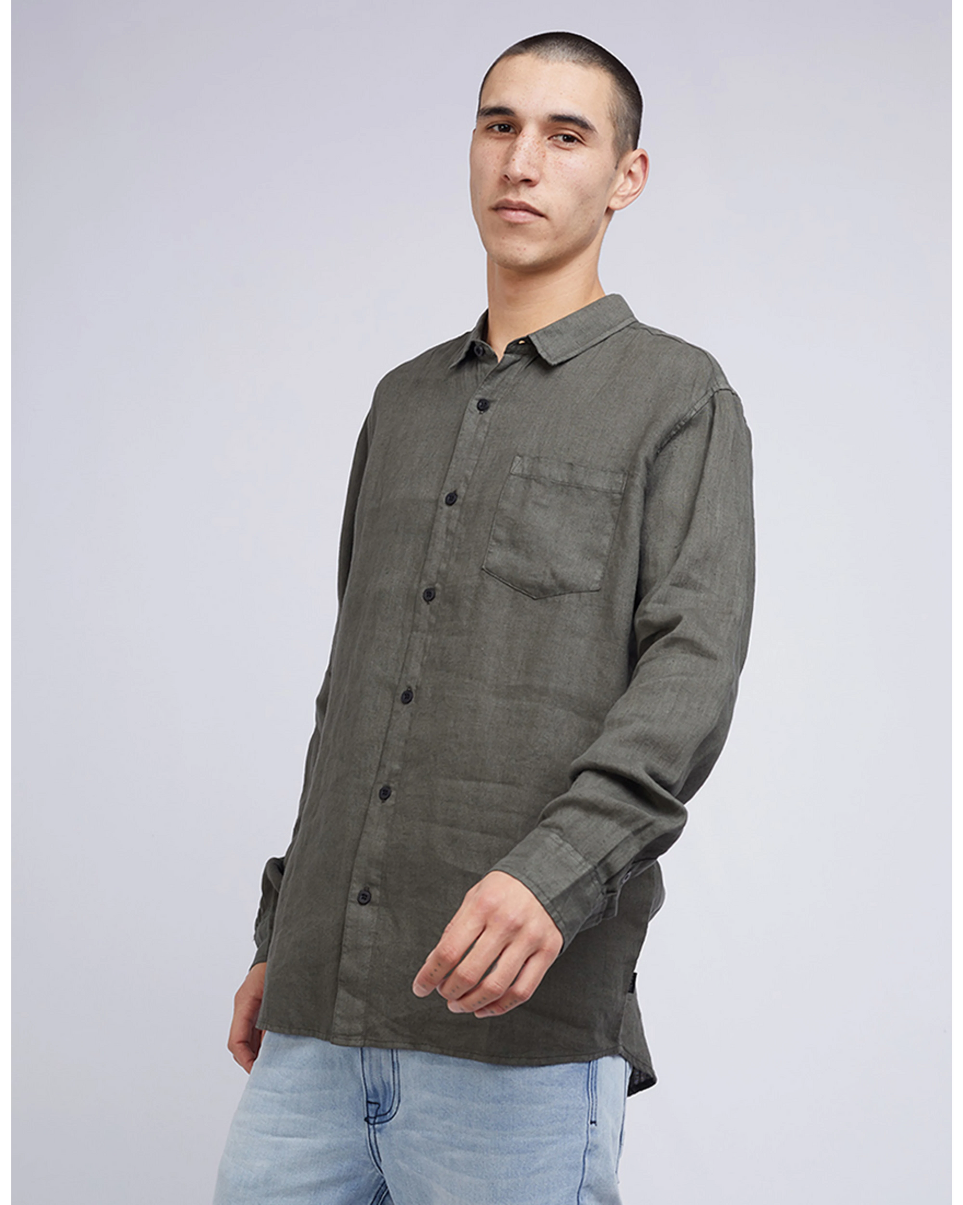 Linen L/S Shirt - Khaki
