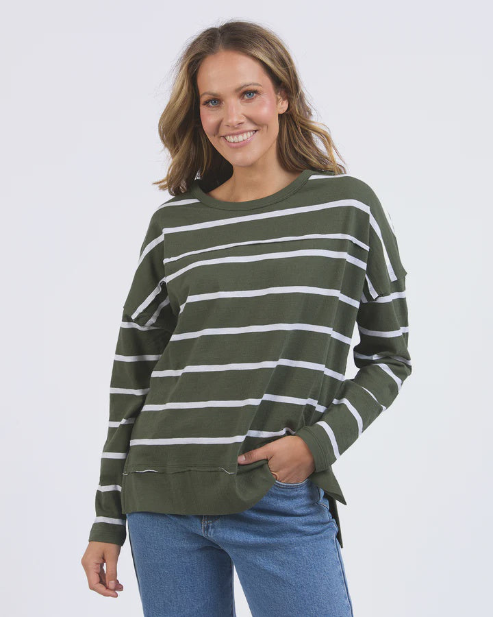 Jayne Stripe Throw On Top - Khaki