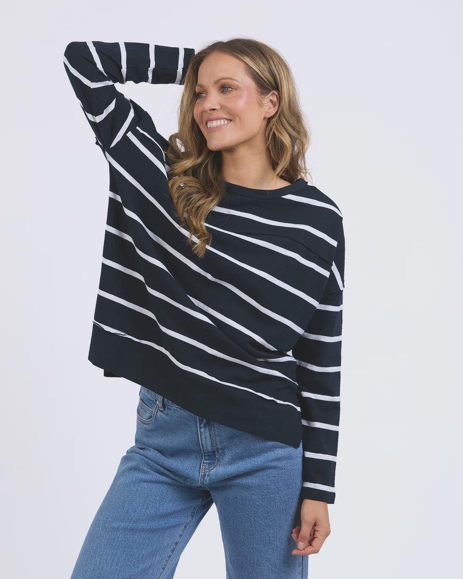 Jayne Stripe Throw On Top - Navy/White