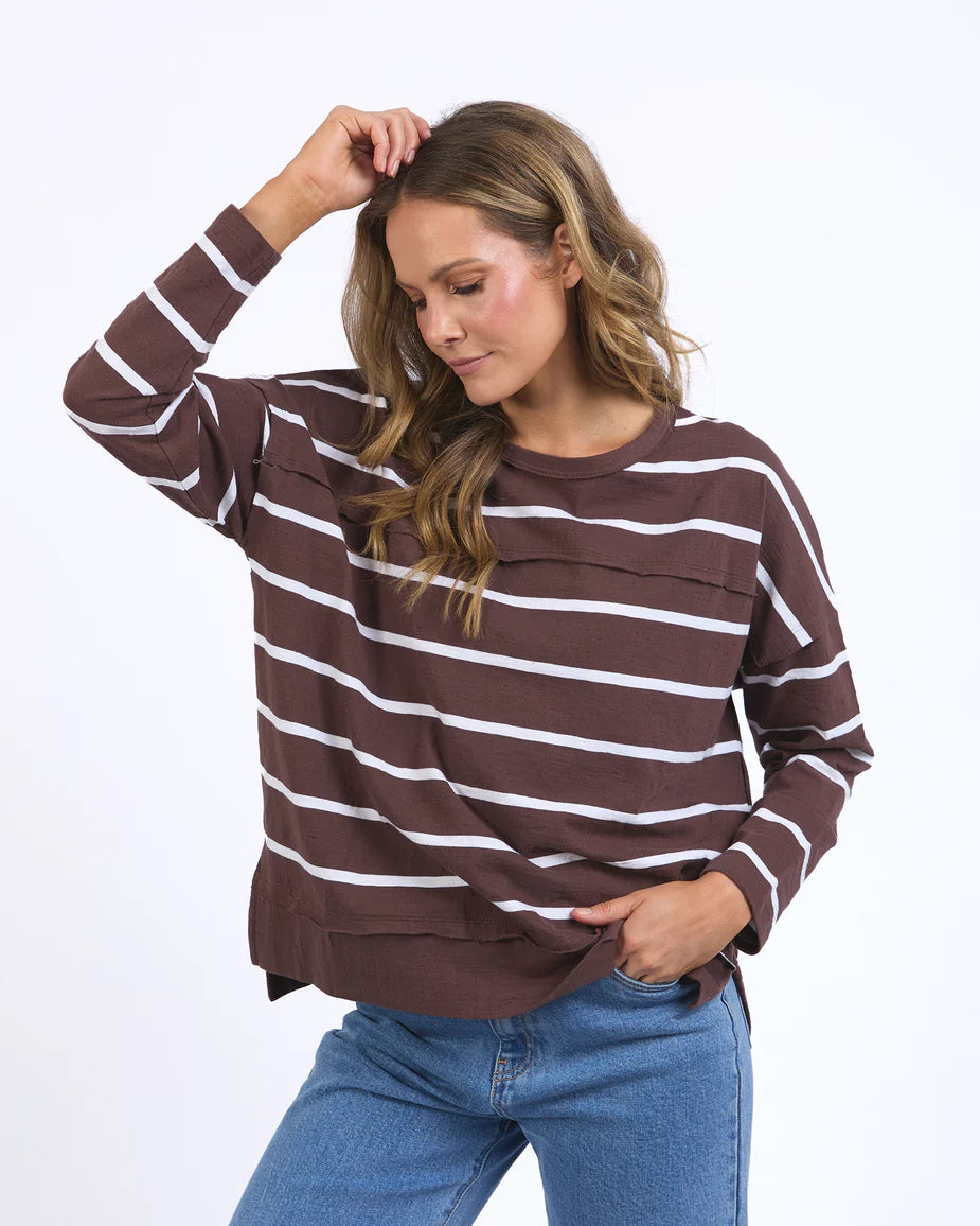 Jayne Stripe Throw On Top - Choc/White