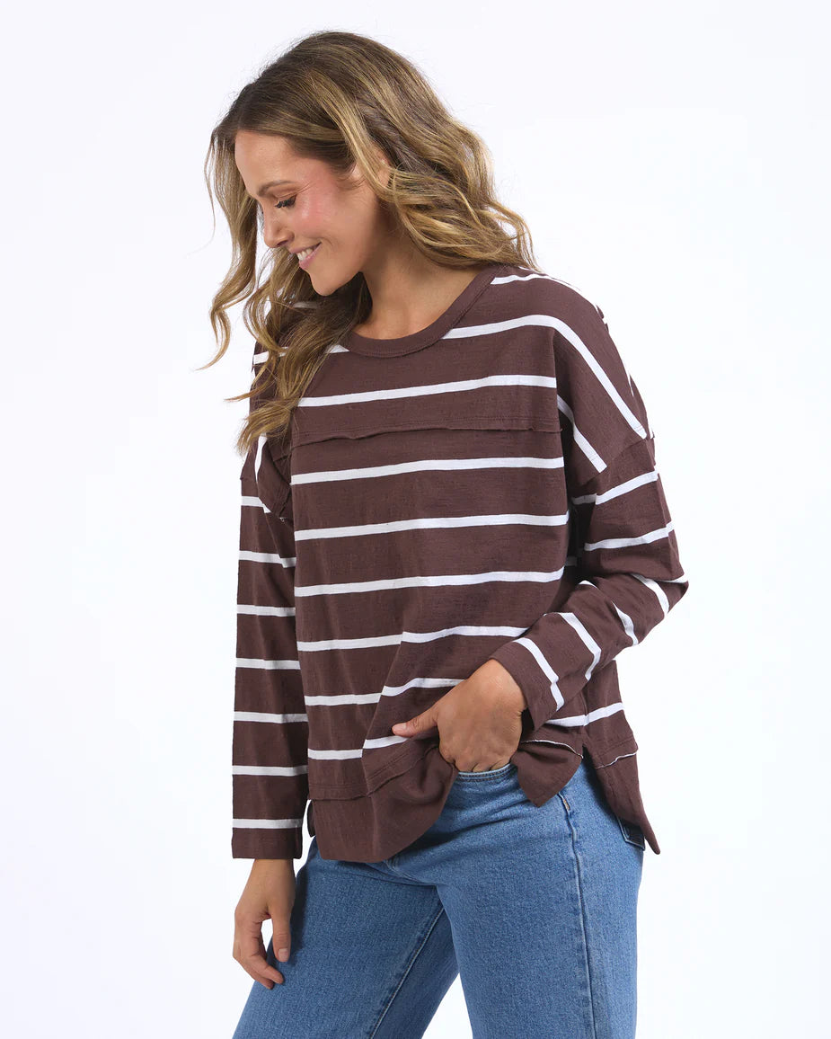 Jayne Stripe Throw On Top - Choc/White