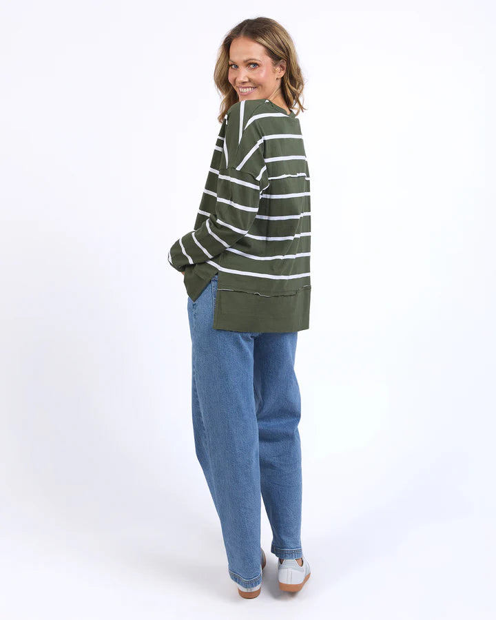 Jayne Stripe Throw On Top - Khaki