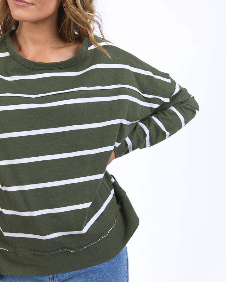 Jayne Stripe Throw On Top - Khaki