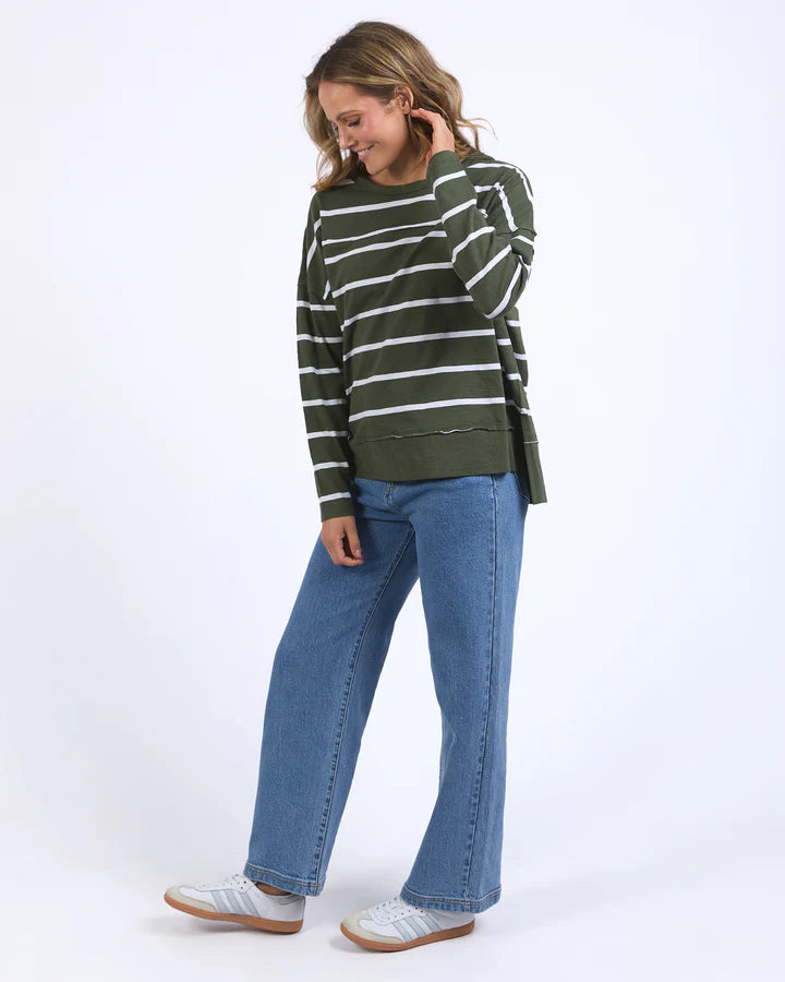 Jayne Stripe Throw On Top - Khaki