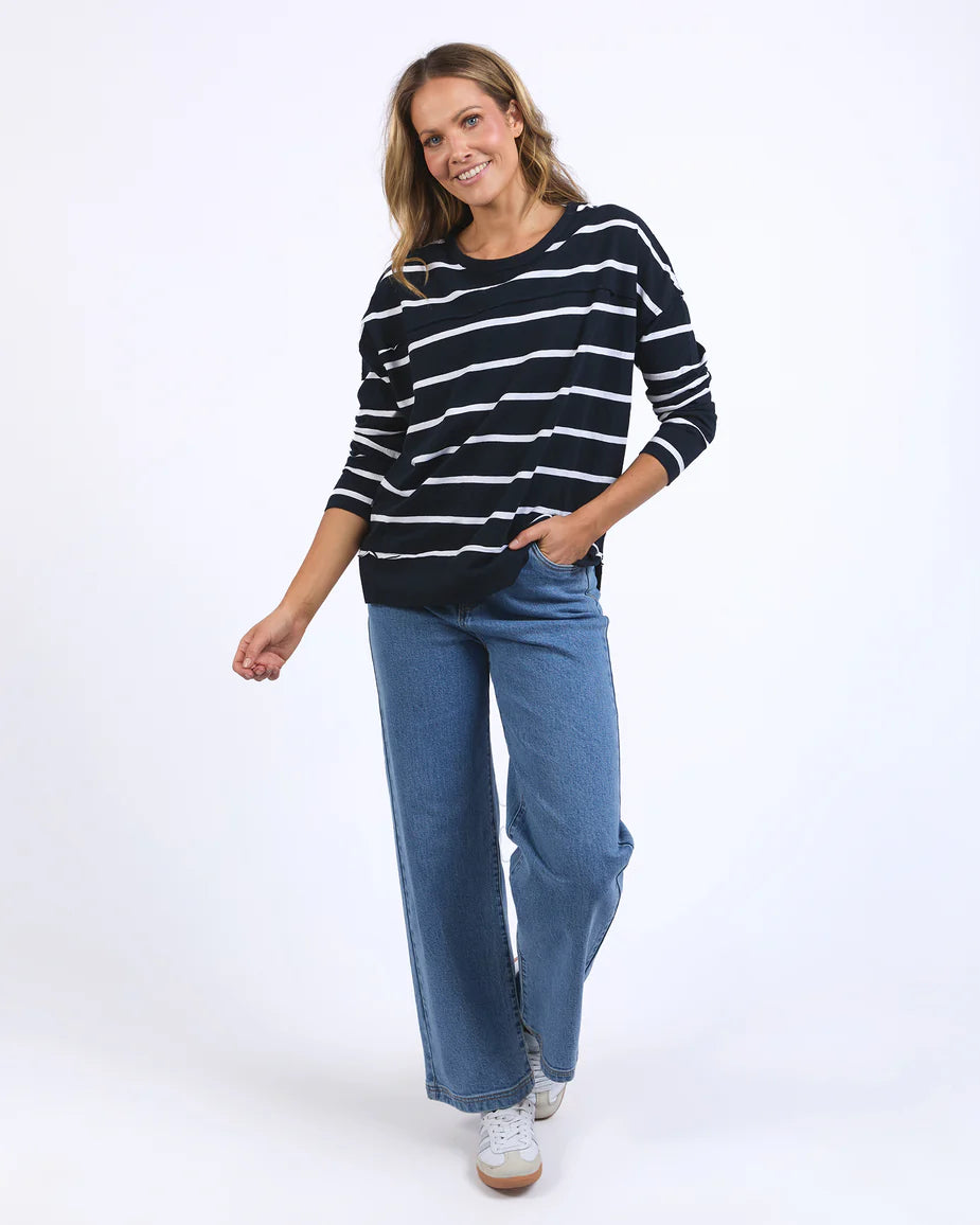 Jayne Stripe Throw On Top - Navy/White