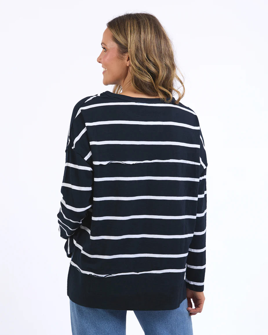Jayne Stripe Throw On Top - Navy/White