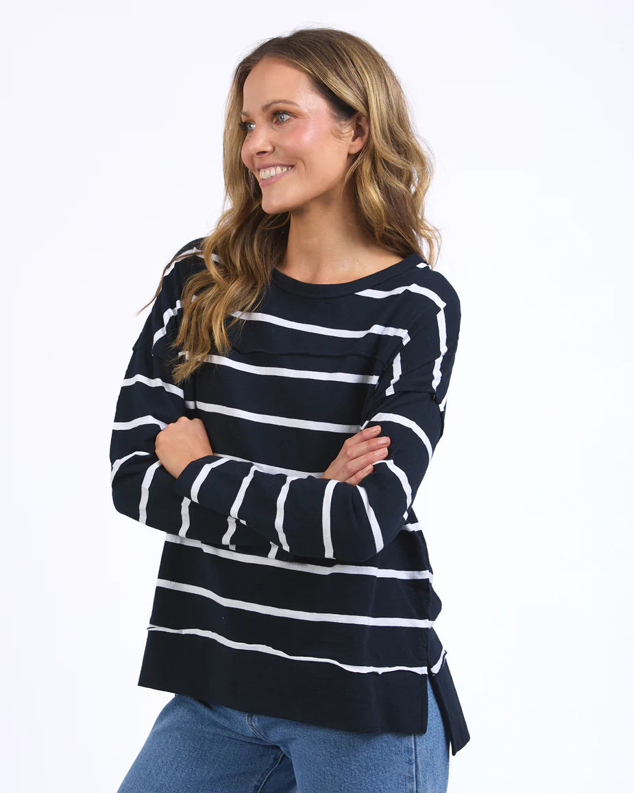 Jayne Stripe Throw On Top - Navy/White