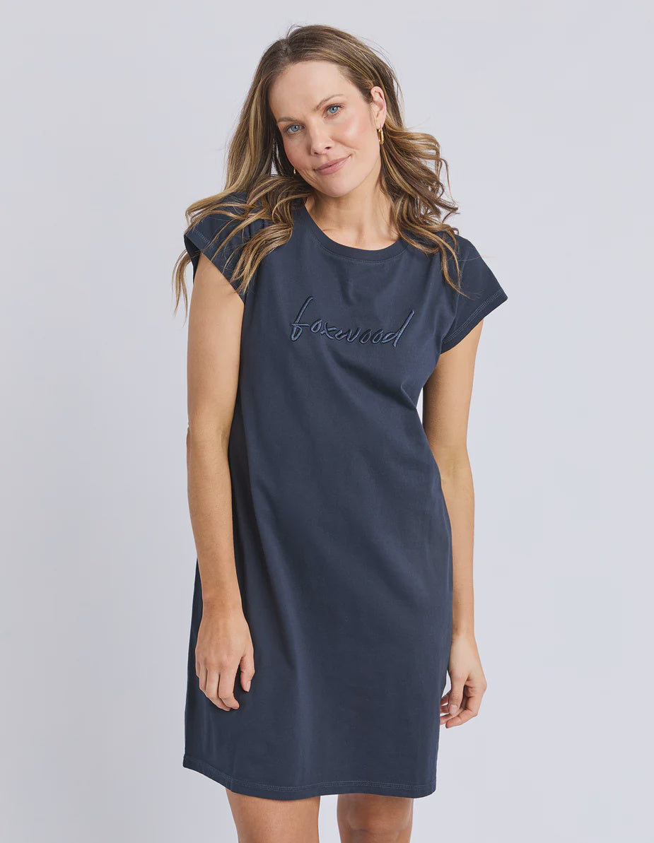 Signature Embroidery Tee Dress - Navy
