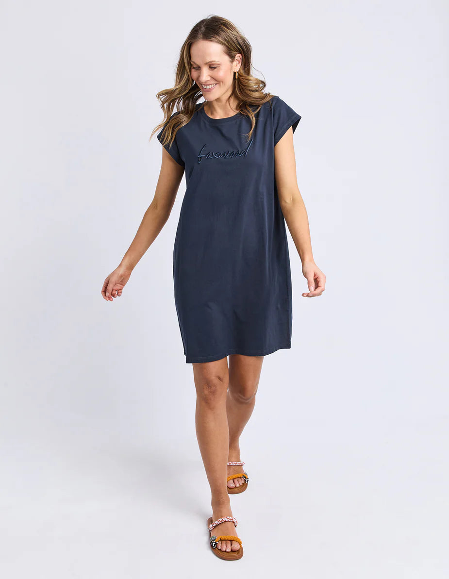 Signature Embroidery Tee Dress - Navy