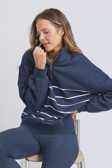 College Stripe Zip Crew